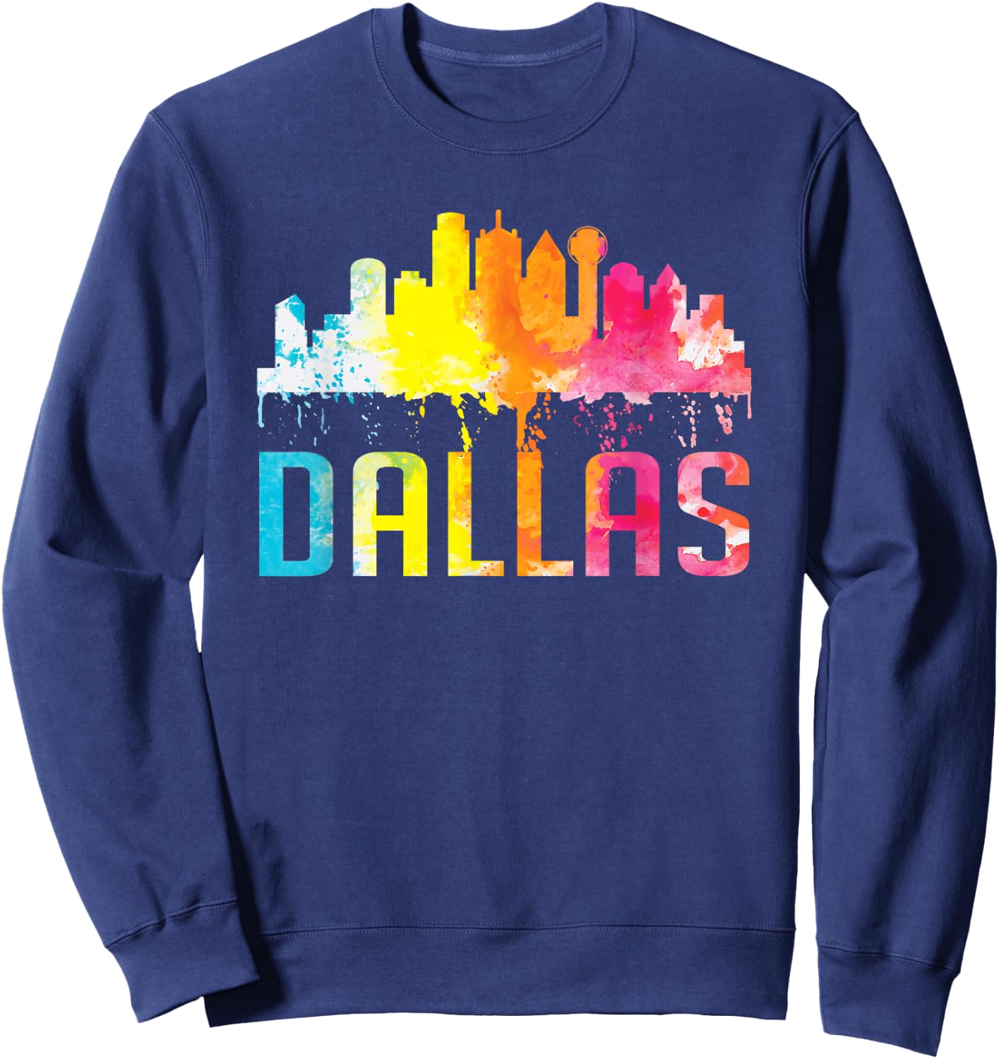 Dallas Texas Retro Watercolor Skyline Art Souvenir Gift Sweatshirt - Sweatshirt | Navy