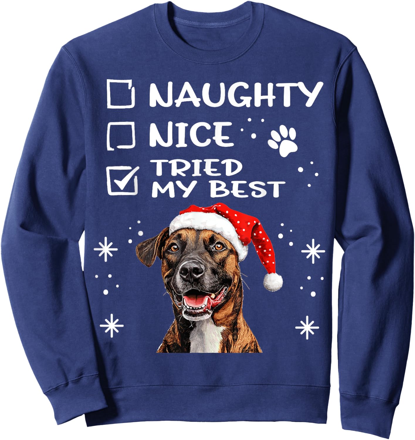 Cute Treeing Tennessee Brindle Dog Christmas Naughty Nice Men Women Kids Sweatshirt - Sweatshirt | Navy