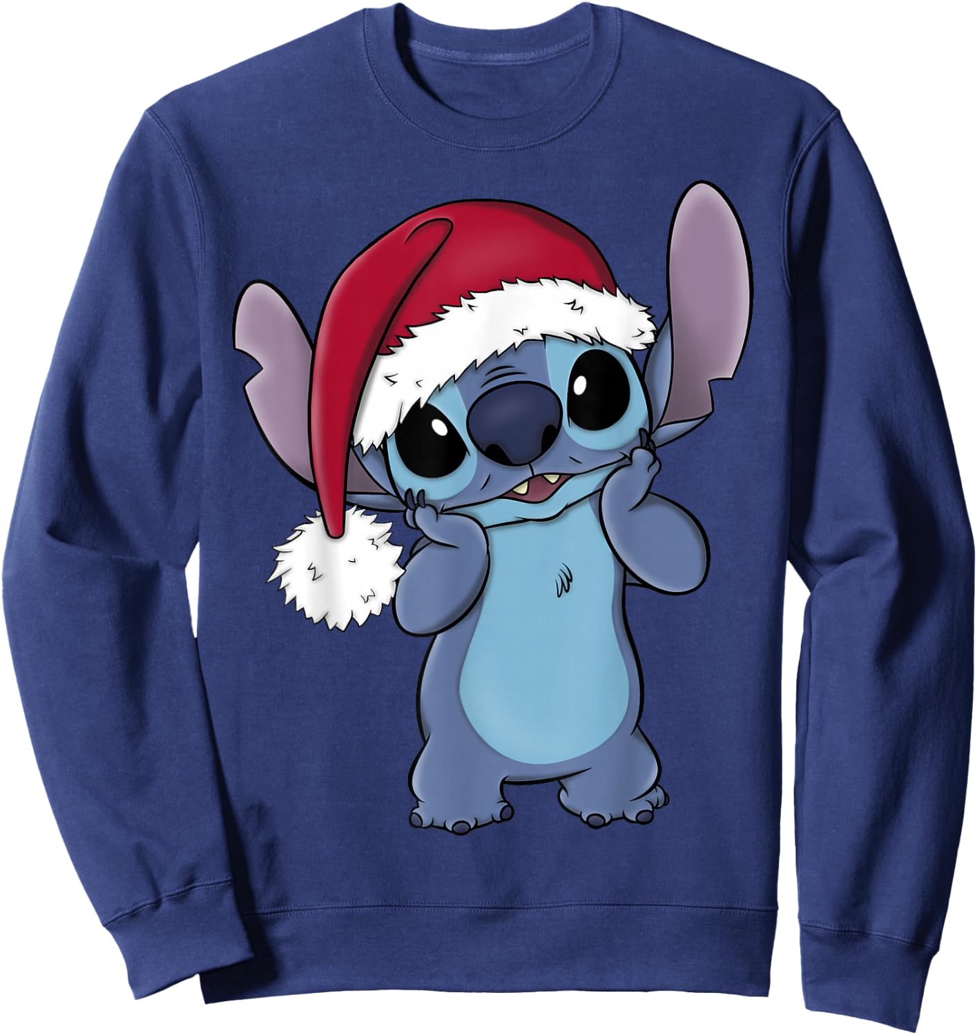 Disney Lilo & Stitch Christmas Santa Hat Stitch Portrait Short Sleeve Black Sweatshirt - Sweatshirt | Navy