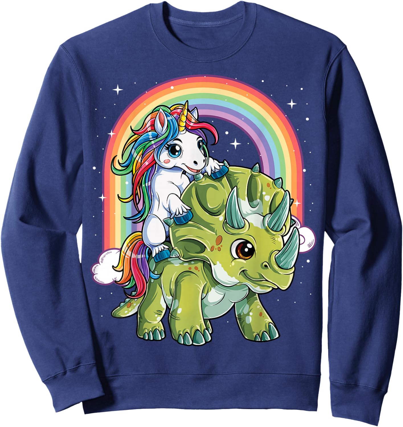 Unicorn Riding Dinosaur Triceratops Funny Boys Girls Rainbow Small Sweatshirt - Sweatshirt | Navy