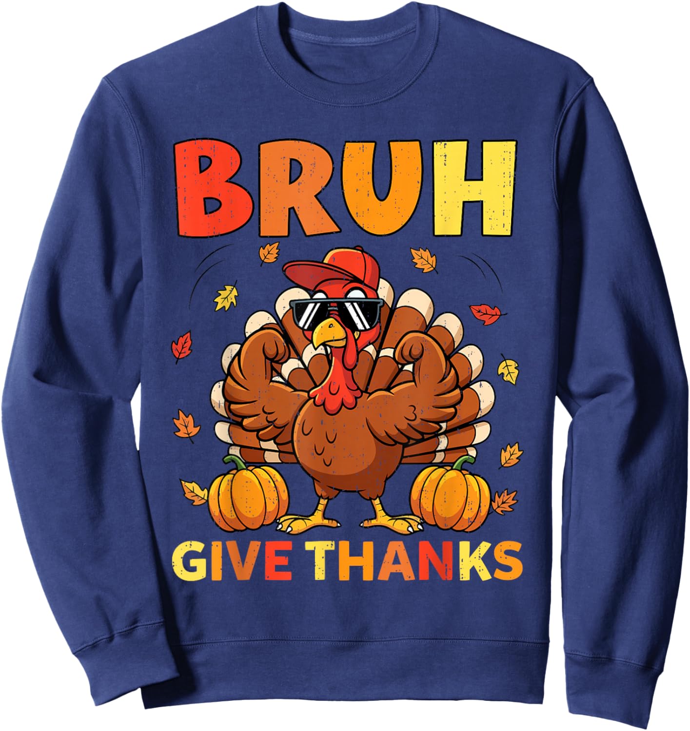 Bruh Meme Turkey Funny Fall Thanksgiving Boys Teens Kids Sweatshirt - Sweatshirt | Navy