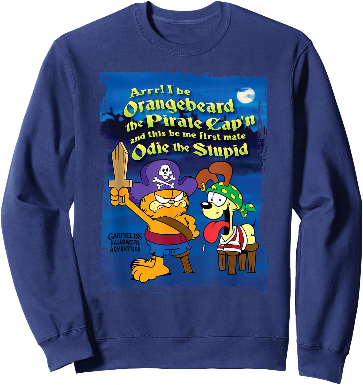 Garfield Arrr! Pirate Orangebeard and Odie Cartoon Cat Sweatshirt - Sweatshirt | Navy