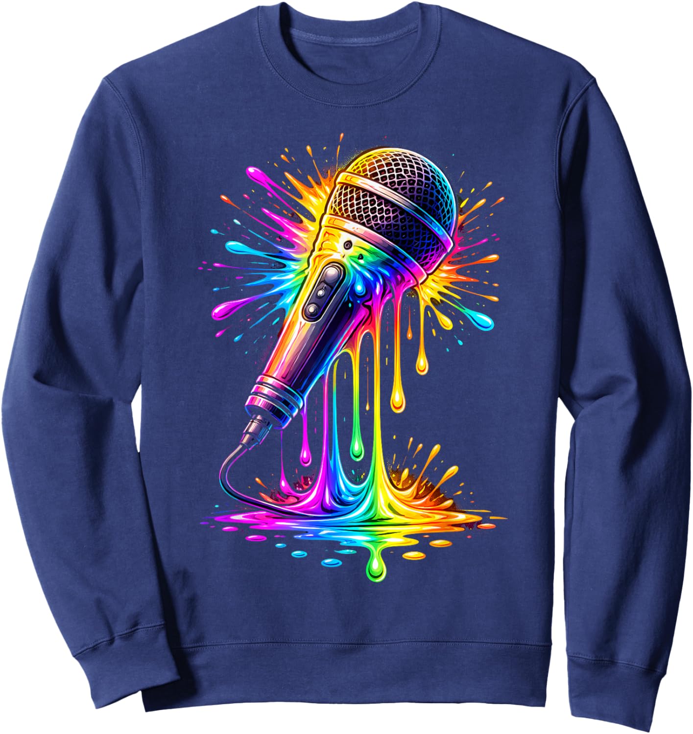 Color Splash Microphone Singer Music Graphic Sweatshirt - Sweatshirt | Navy