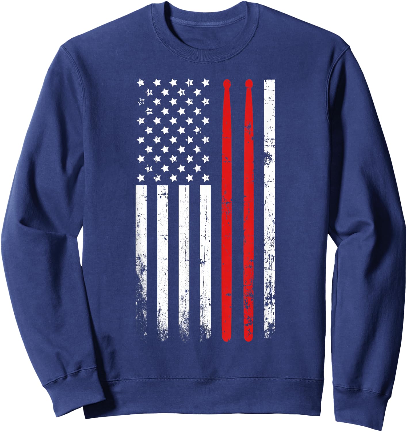 Drum Sticks on a Vintage American Flag for Drummers Sweatshirt - Sweatshirt | Navy