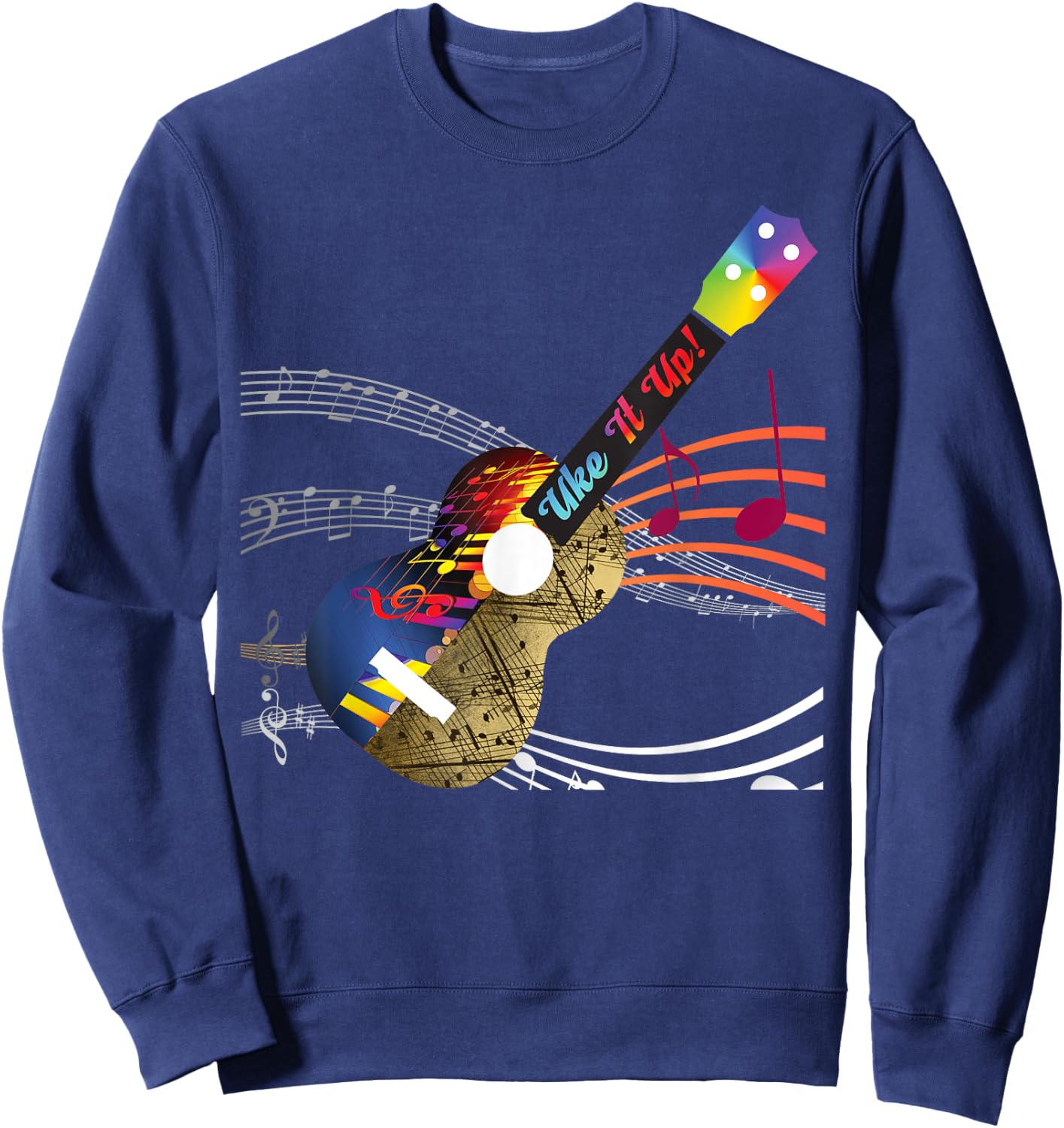 Uke It UP with musical notes! Ukulele design Sweatshirt - Sweatshirt | Navy