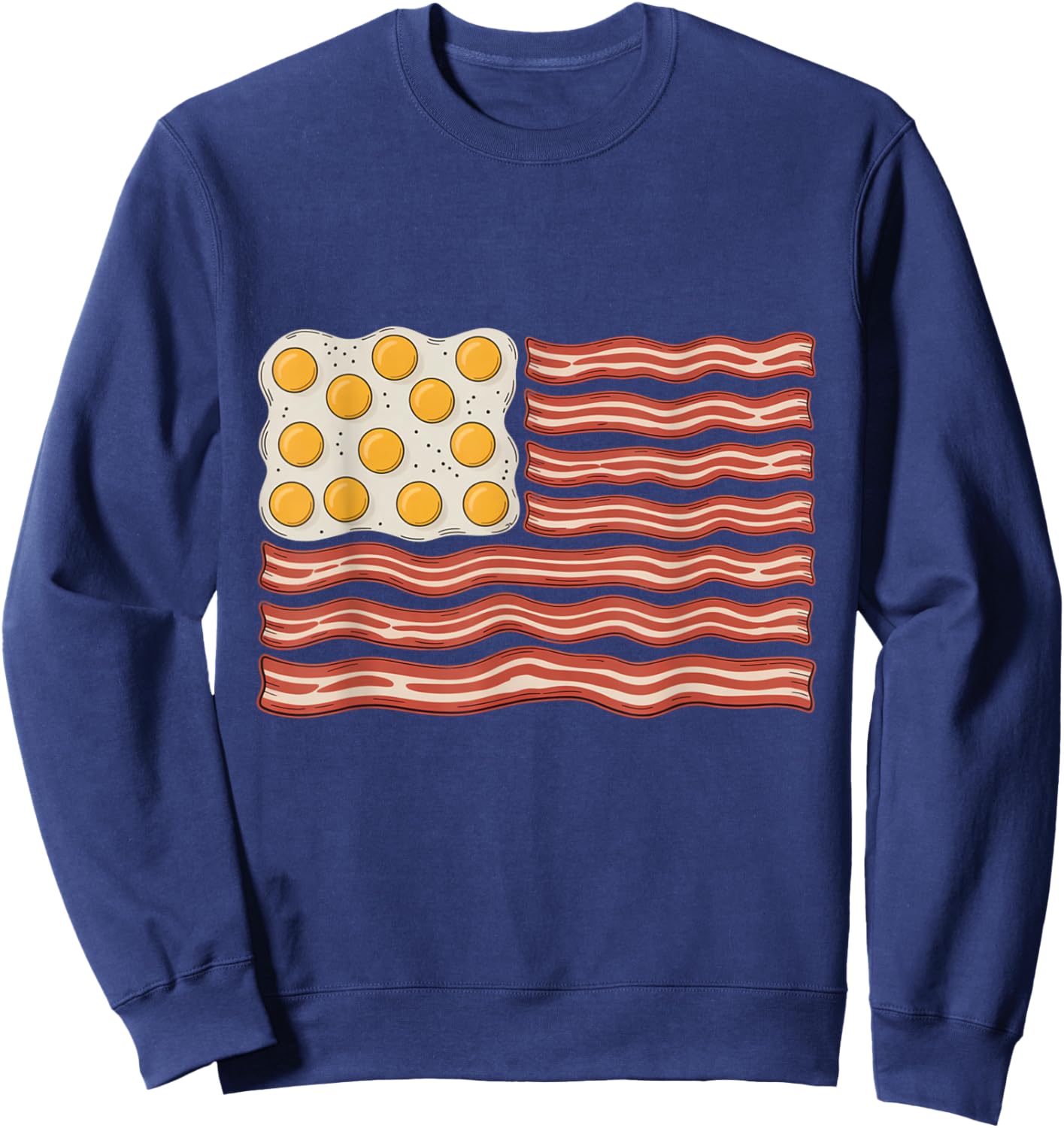 Bacon and Eggs Funny 4th of July American Flag Sweatshirt - Sweatshirt | Navy