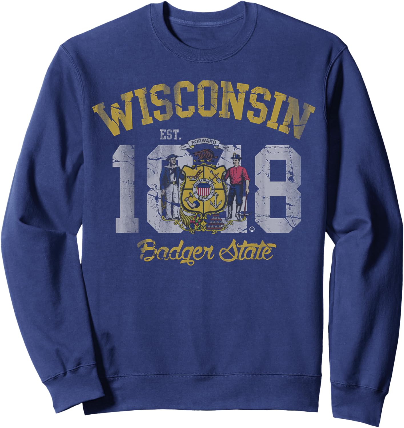 Wisconsin Badger State Flag Vintage Fade Sweatshirt - Sweatshirt | Navy