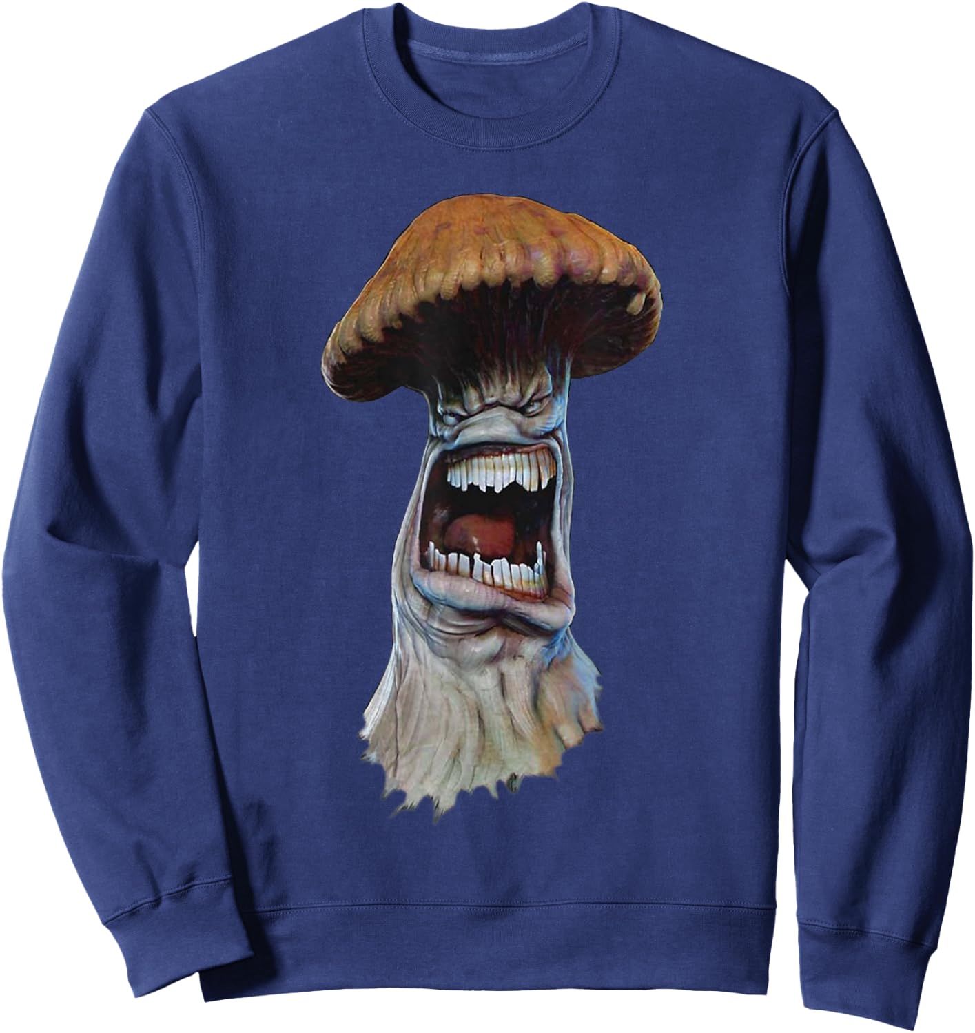 Peach-Bruh Scary Mushroom Head Art Monster Grumpy Angry Sweatshirt - Sweatshirt | Navy