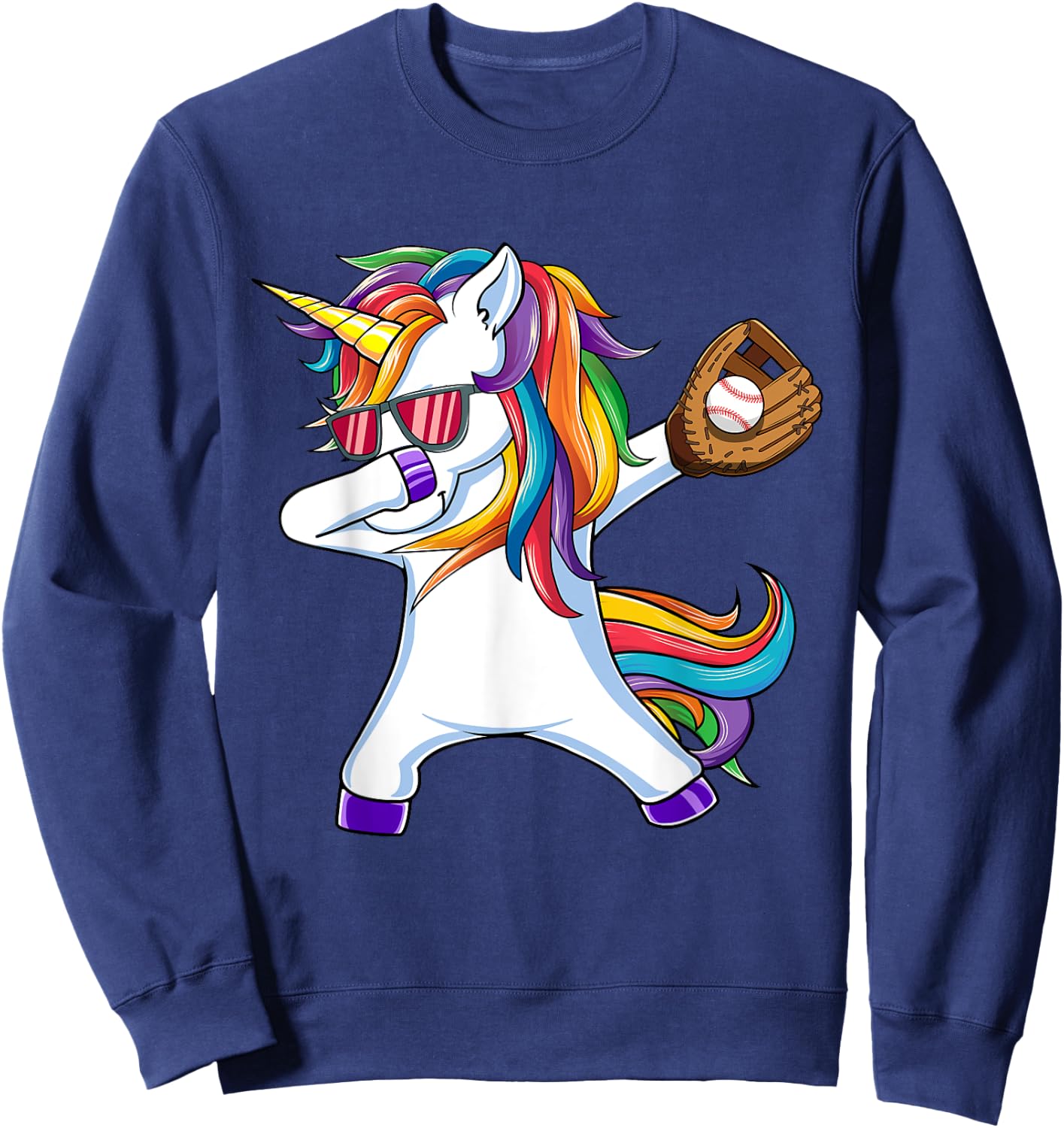 Dabbing Unicorn Baseball T Shirt Kids Funny Dab Dance Gift Sweatshirt - Sweatshirt | Navy
