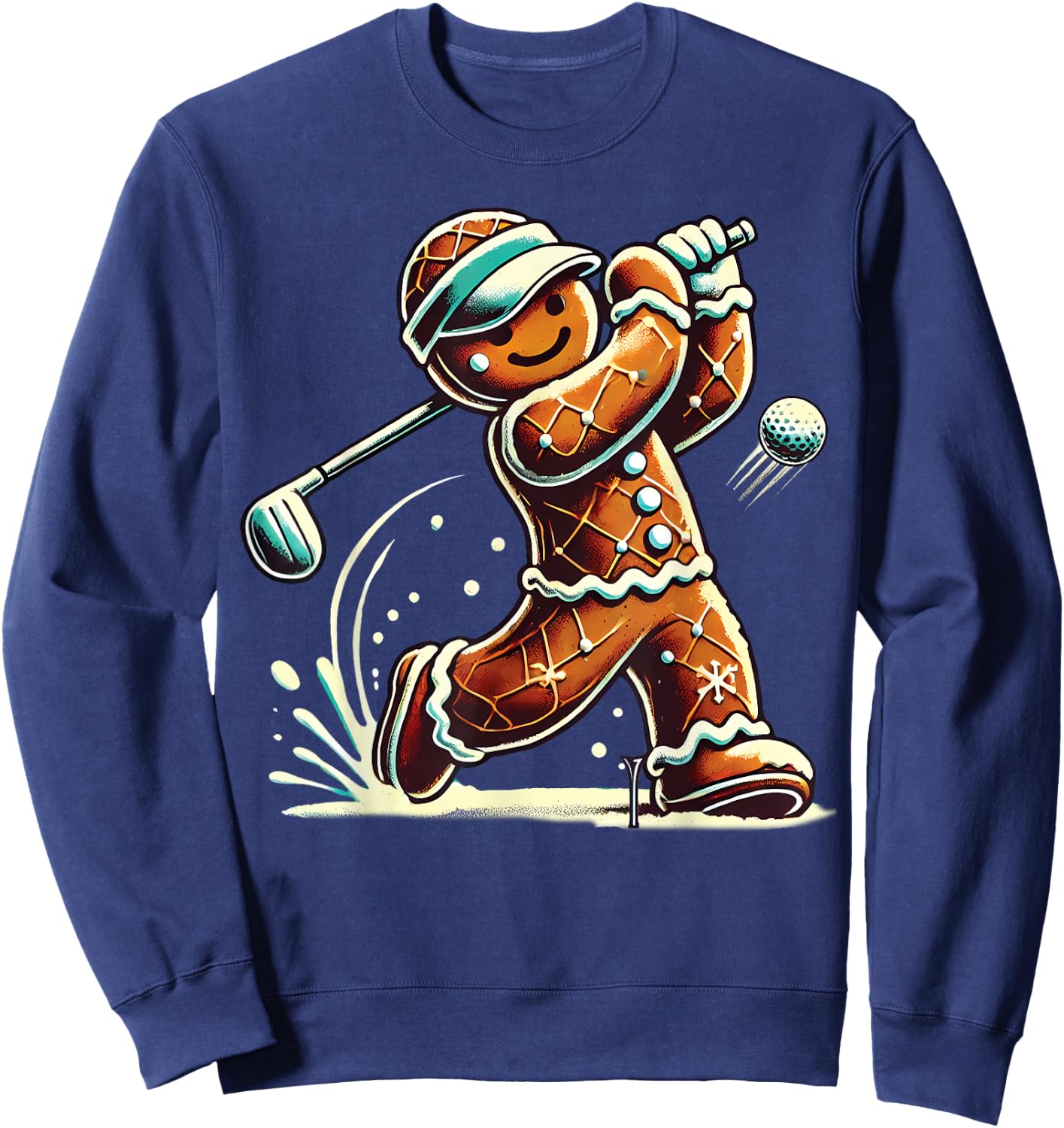 Gingerbread Playing Golf ball Christmas Golf lover Xmas Sweatshirt - Sweatshirt | Navy