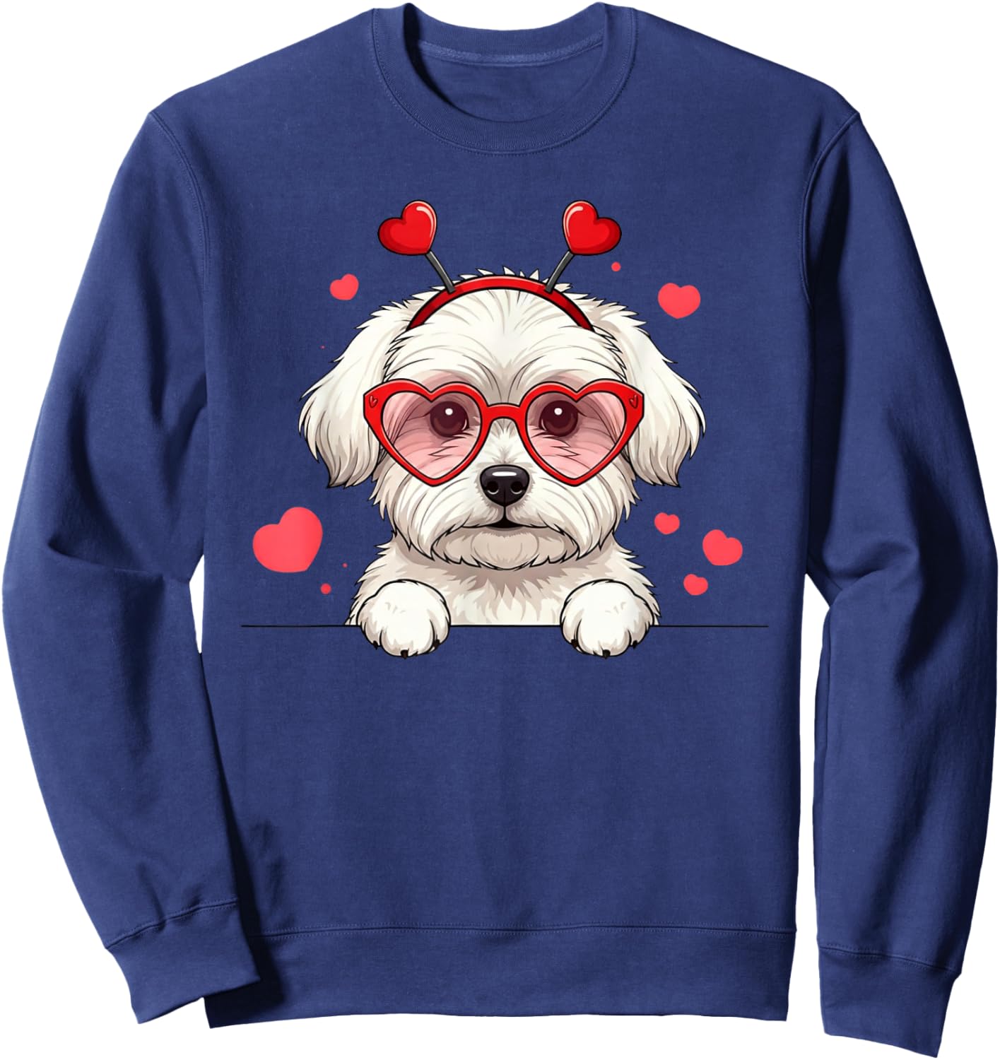 Maltese Dog Heart Headband Valentine Maltese Sweatshirt - Sweatshirt | Navy