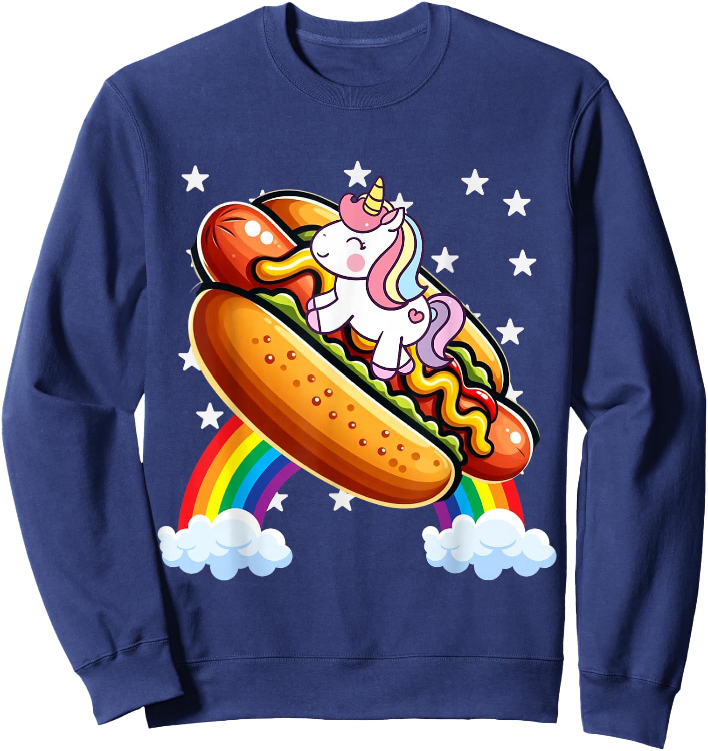 Unicorn Riding Hot Dog Boys Girls Women Kids Teens Adults Sweatshirt - Sweatshirt | Navy