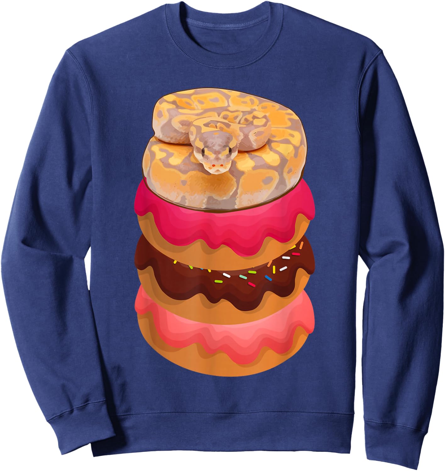 Ball Python Snake Reptile on Doughnuts Donuts Herpetologists Sweatshirt - Sweatshirt | Navy