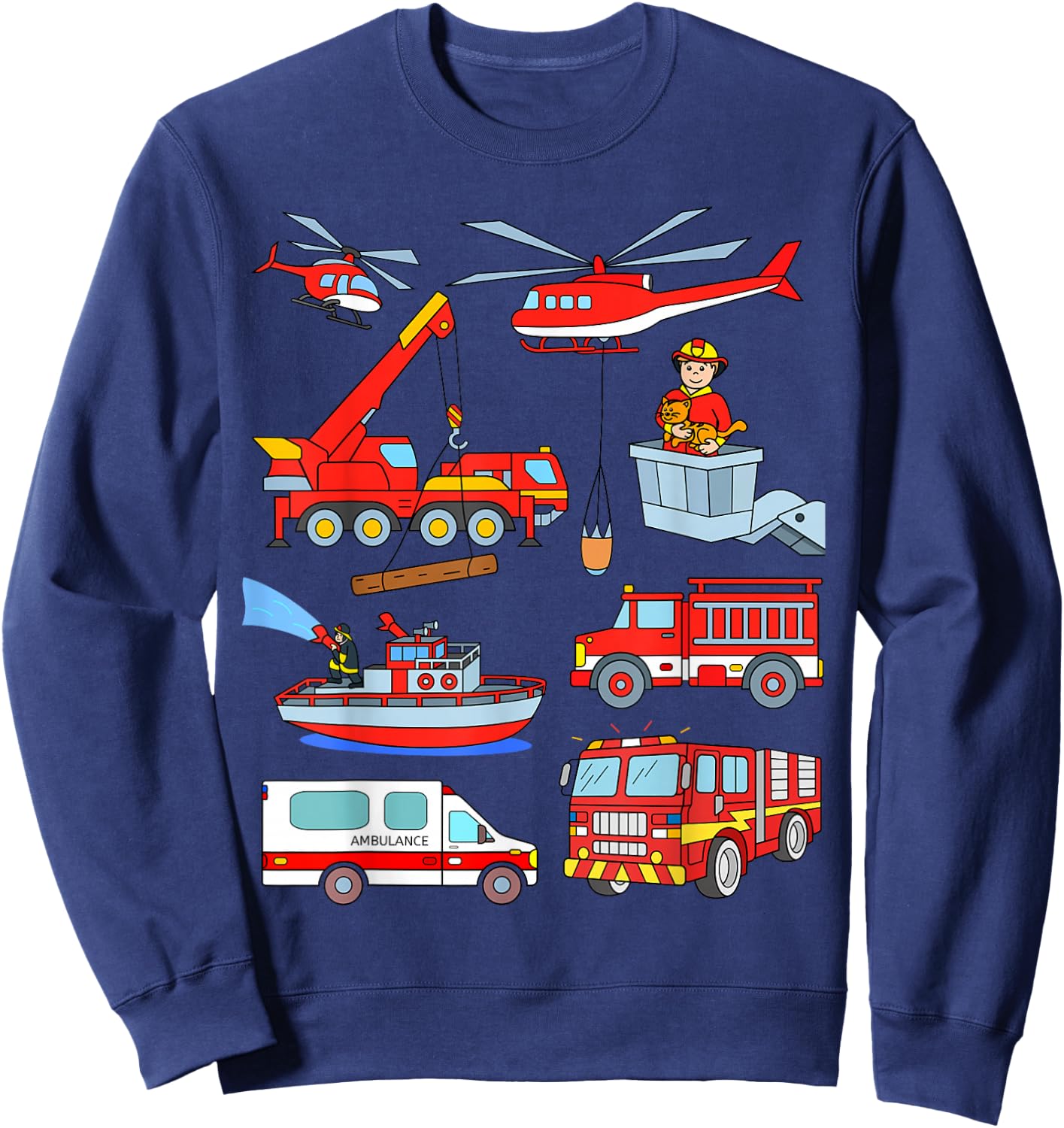Firetruck Boys Men Firefighter Fireman Fire Engine Truck Sweatshirt - Sweatshirt | Navy