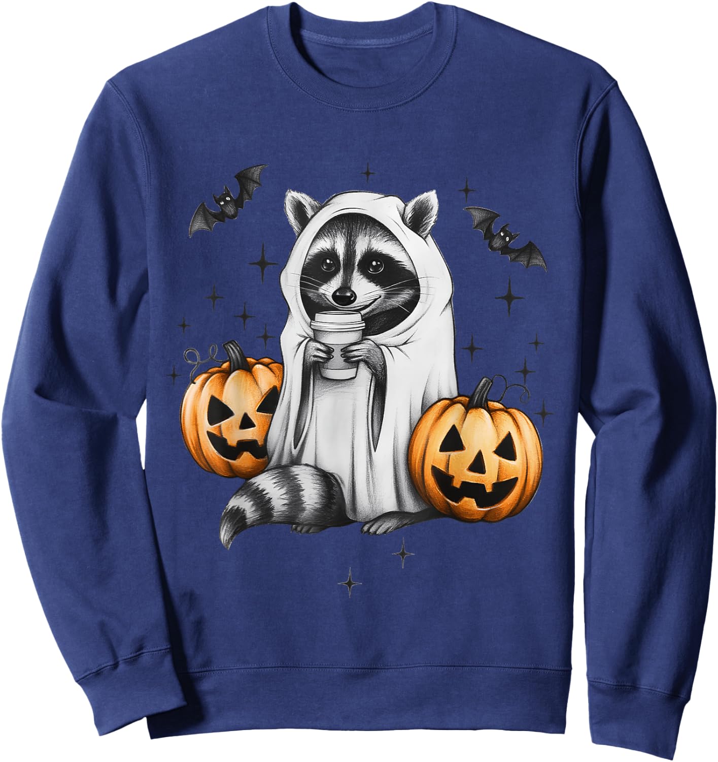Cute Ghost Raccoon Pumpkin Halloween Raccoon Sweatshirt - Sweatshirt | Navy