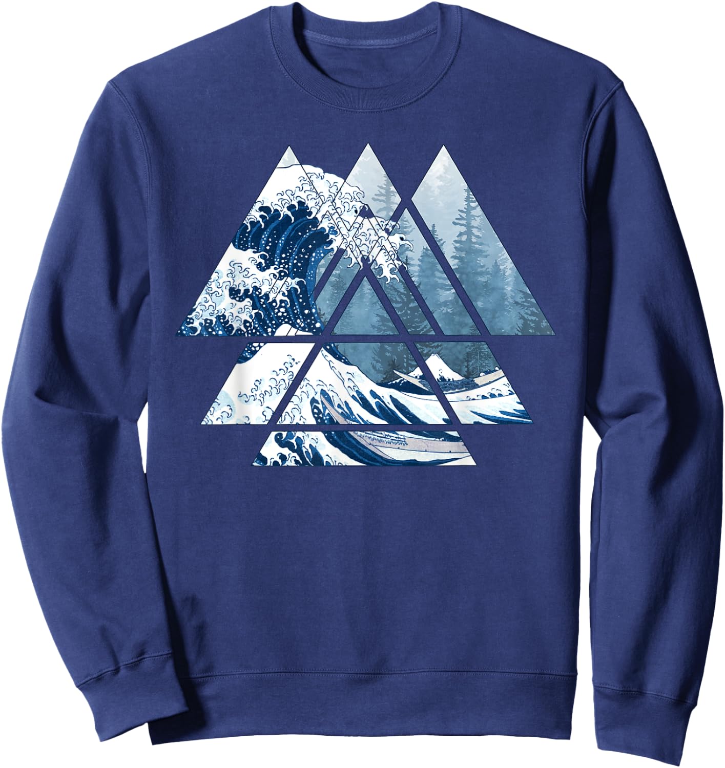 The Great Sacred Geometry Triangles - Misty Forest Wave Sweatshirt - Sweatshirt | Navy