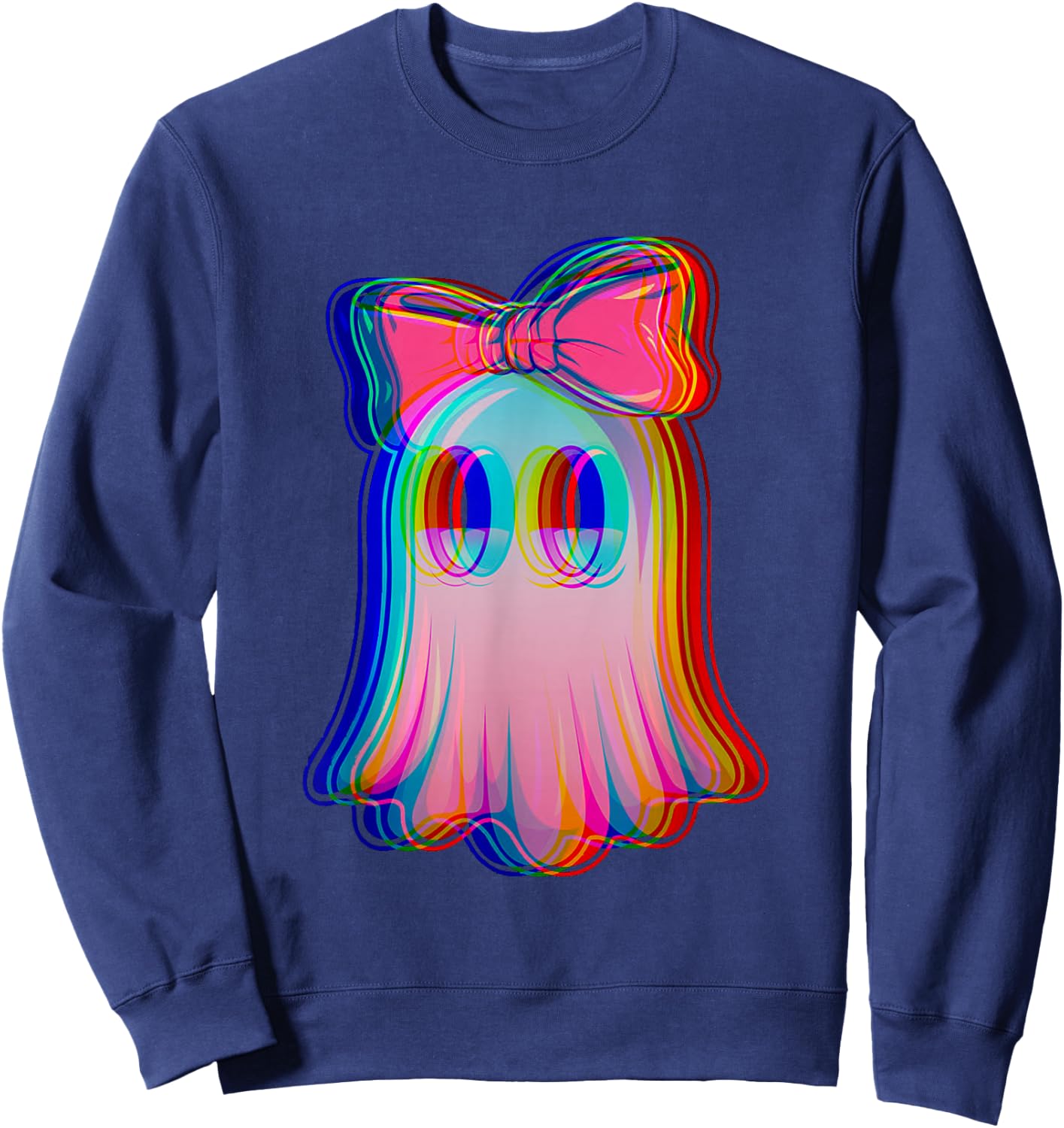 Funny Ghost Trippy Vaporwave Halloween Techno Rave Party Sweatshirt - Sweatshirt | Navy