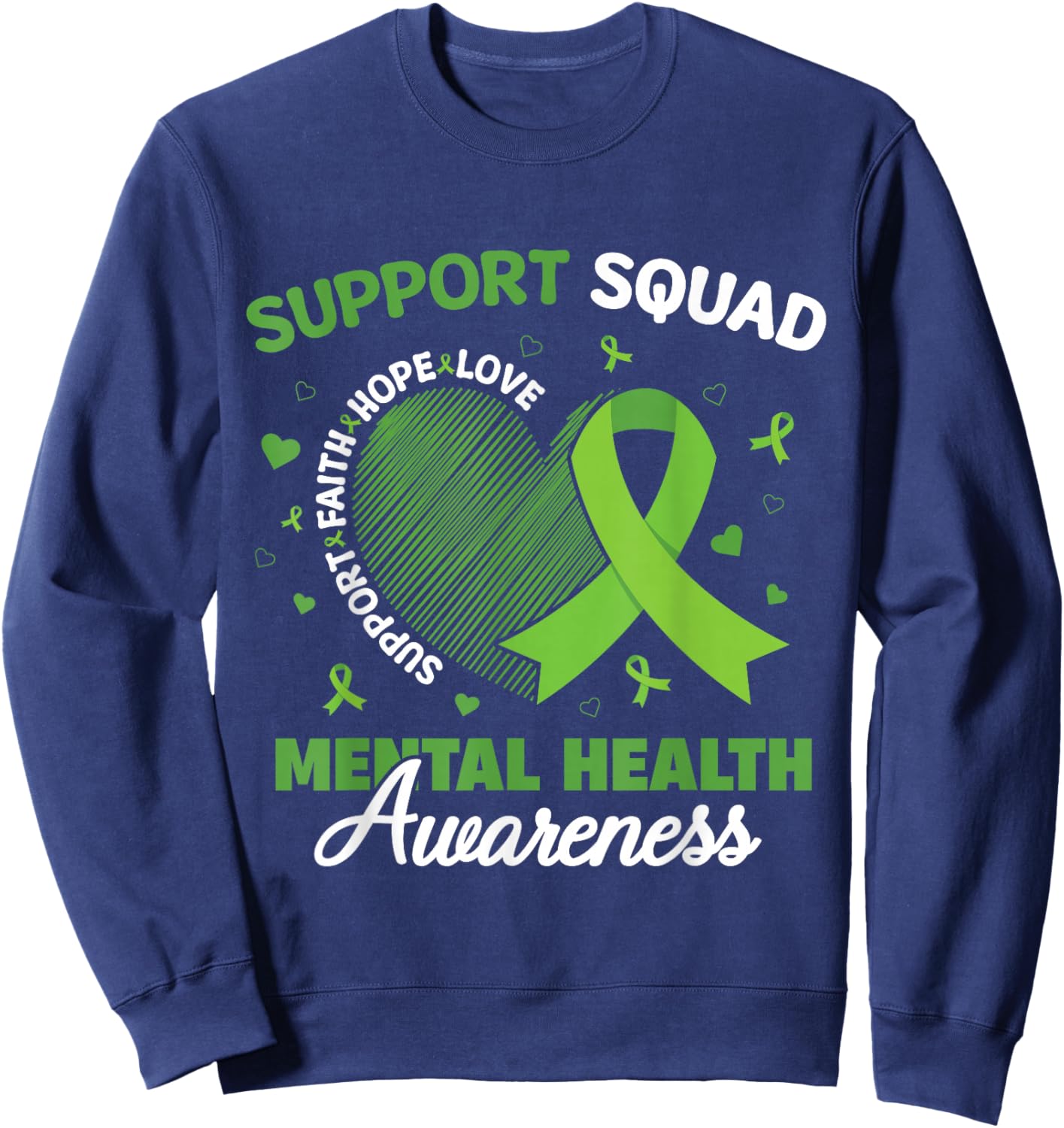 Support Squad Sunflower Hair Mental Health Awareness Sweatshirt - Sweatshirt | Navy
