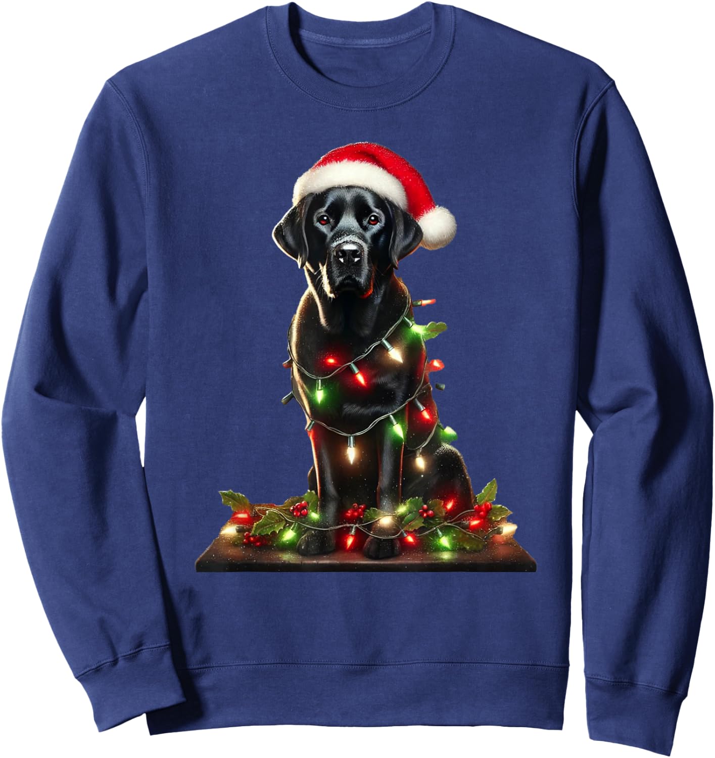 Funny Black Labrador Christmas Tree Light Pajama Dog Xmas Sweatshirt - Sweatshirt | Navy