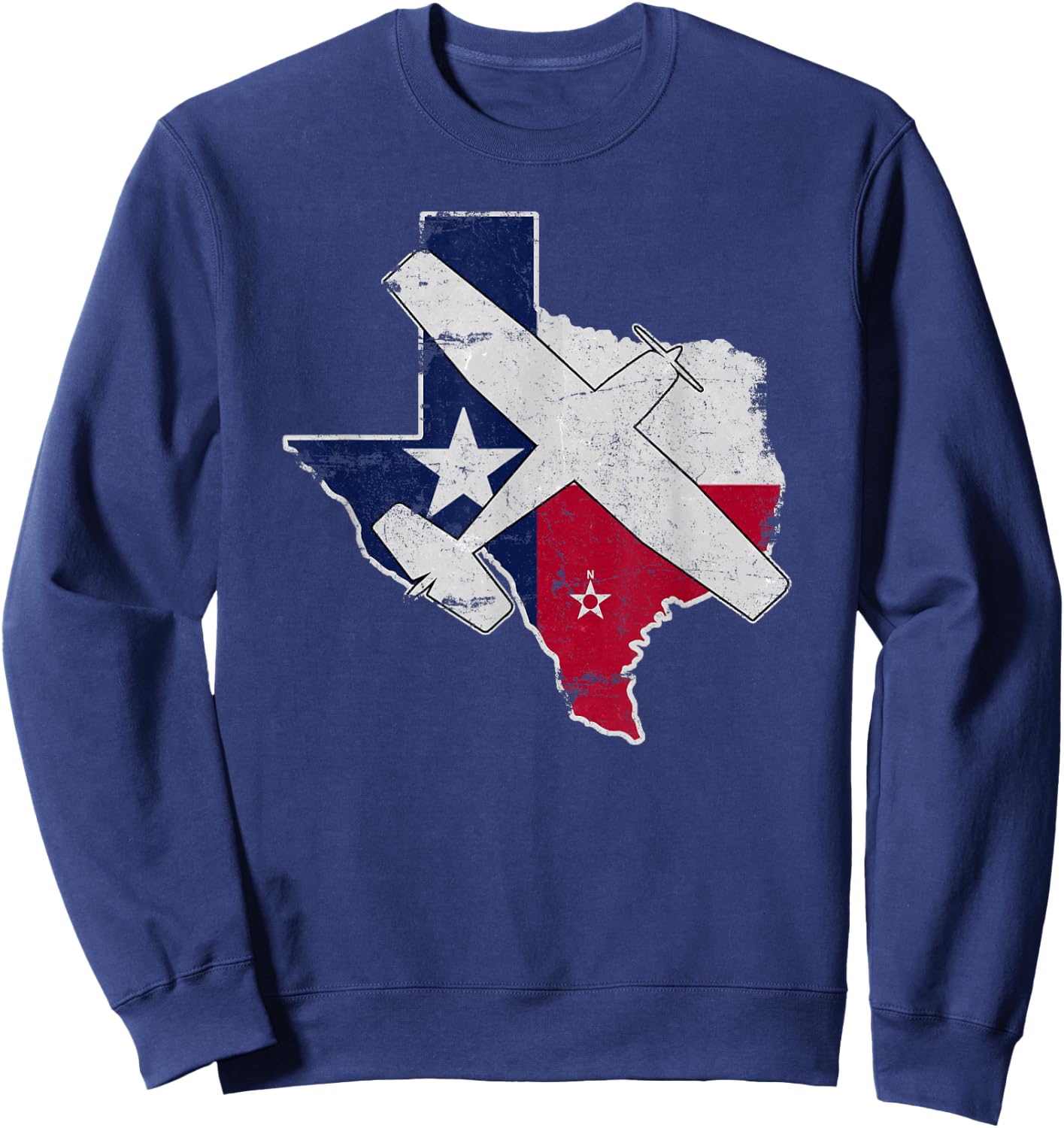 Texas Pilot State Flag C172 Skyhawk Airplane Vintage Sweatshirt - Sweatshirt | Navy