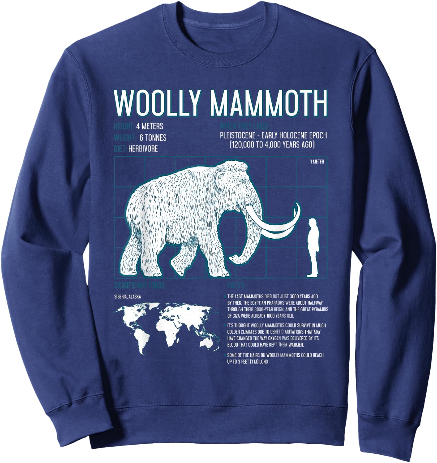 Woolly Mammoth Shirt Facts Extinct Animals Vintage Gifts Sweatshirt - Sweatshirt | Navy