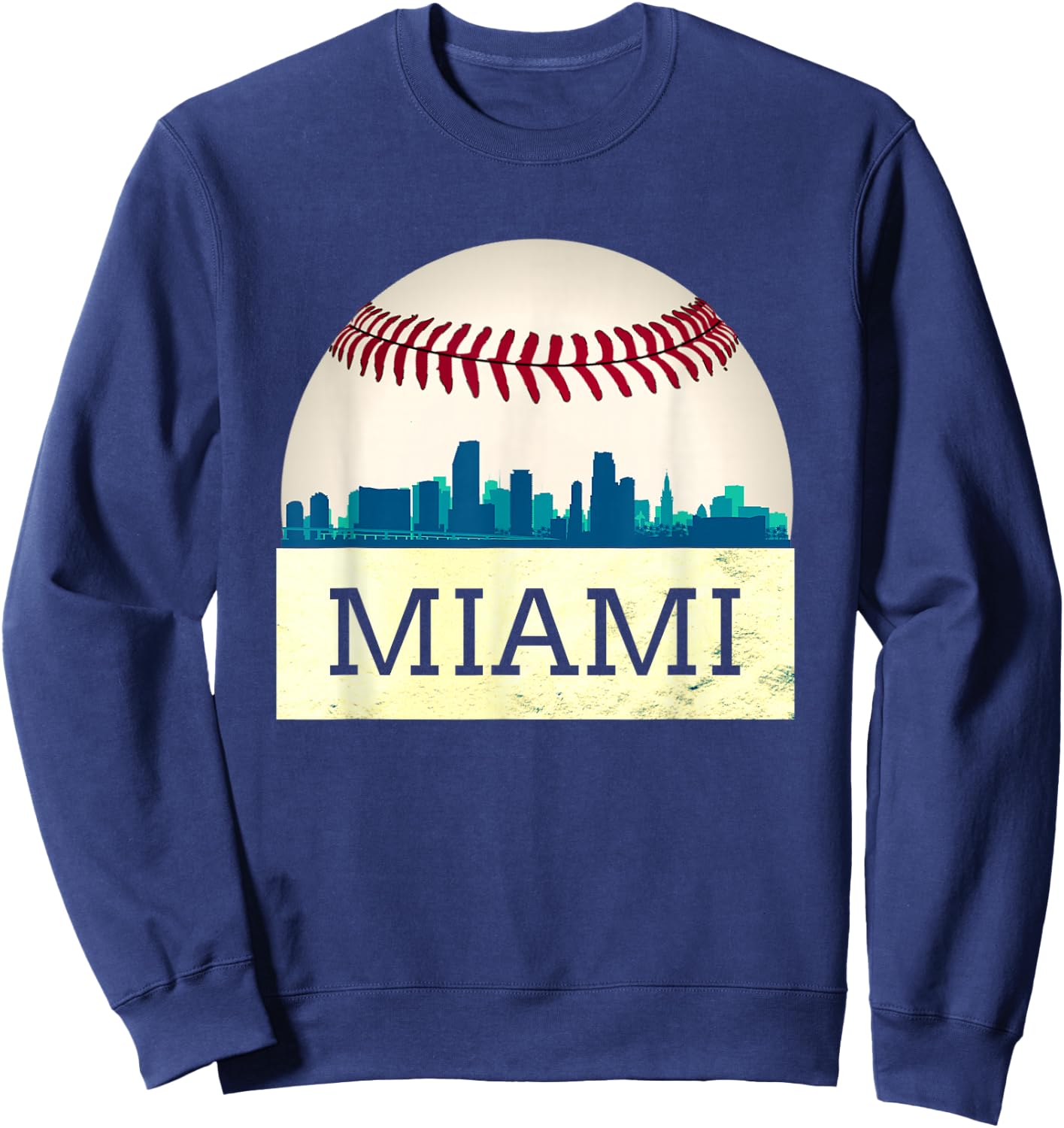Miami Baseball Dress Cool Marlin Skyline on Giant Ball Sweatshirt - Sweatshirt | Navy