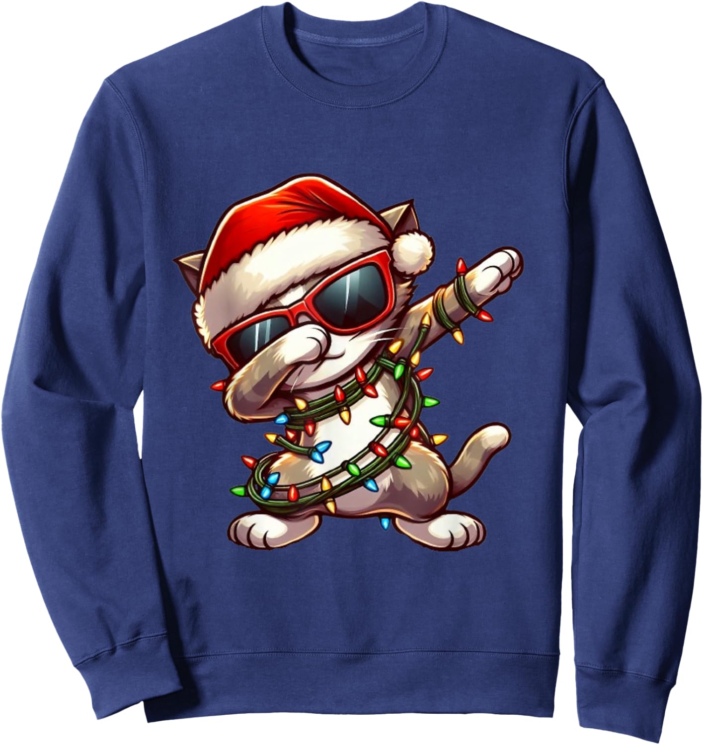 Funny Christmas Cat Dabbing Cute Meowy Xmas Men Women Cat Sweatshirt - Sweatshirt | Navy