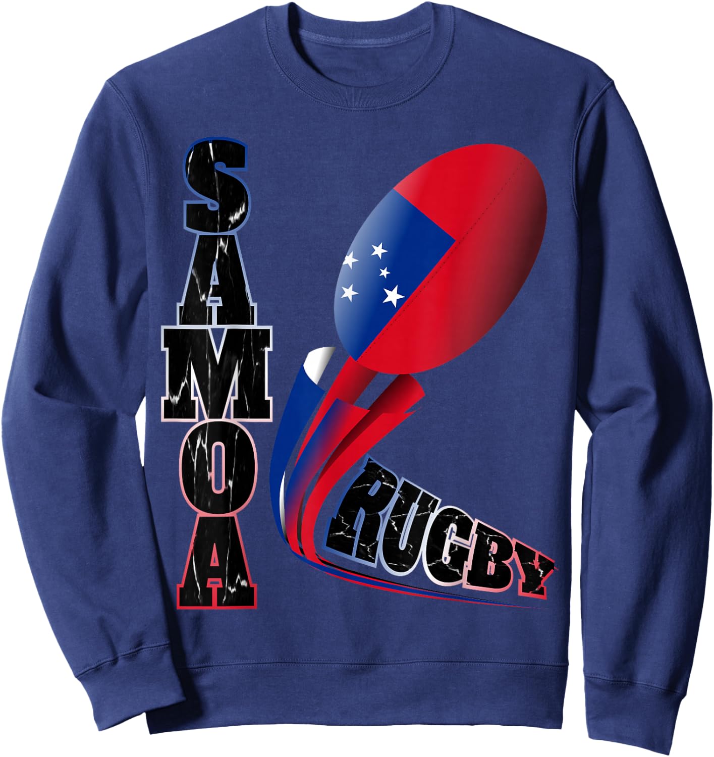Samoa Rugby Fan Distressed Marbled Text Graphic Sweatshirt - Sweatshirt | Navy