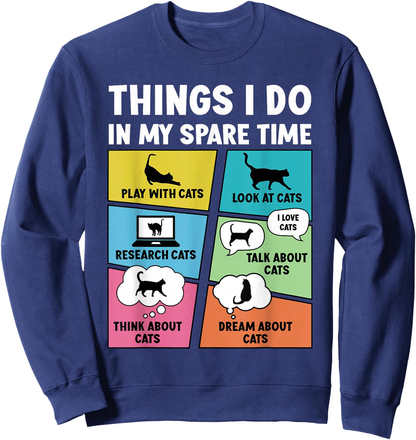 Cat Lover Cat Owner Kids Adults Black Small Short Sleeve Sweatshirt - Sweatshirt | Navy