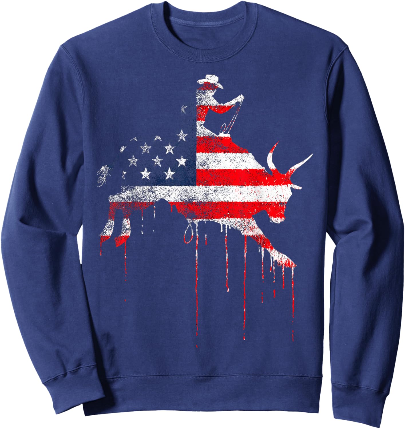 Rodeo Country Western Texas Barrel Racer American Flag USA Sweatshirt - Sweatshirt | Navy