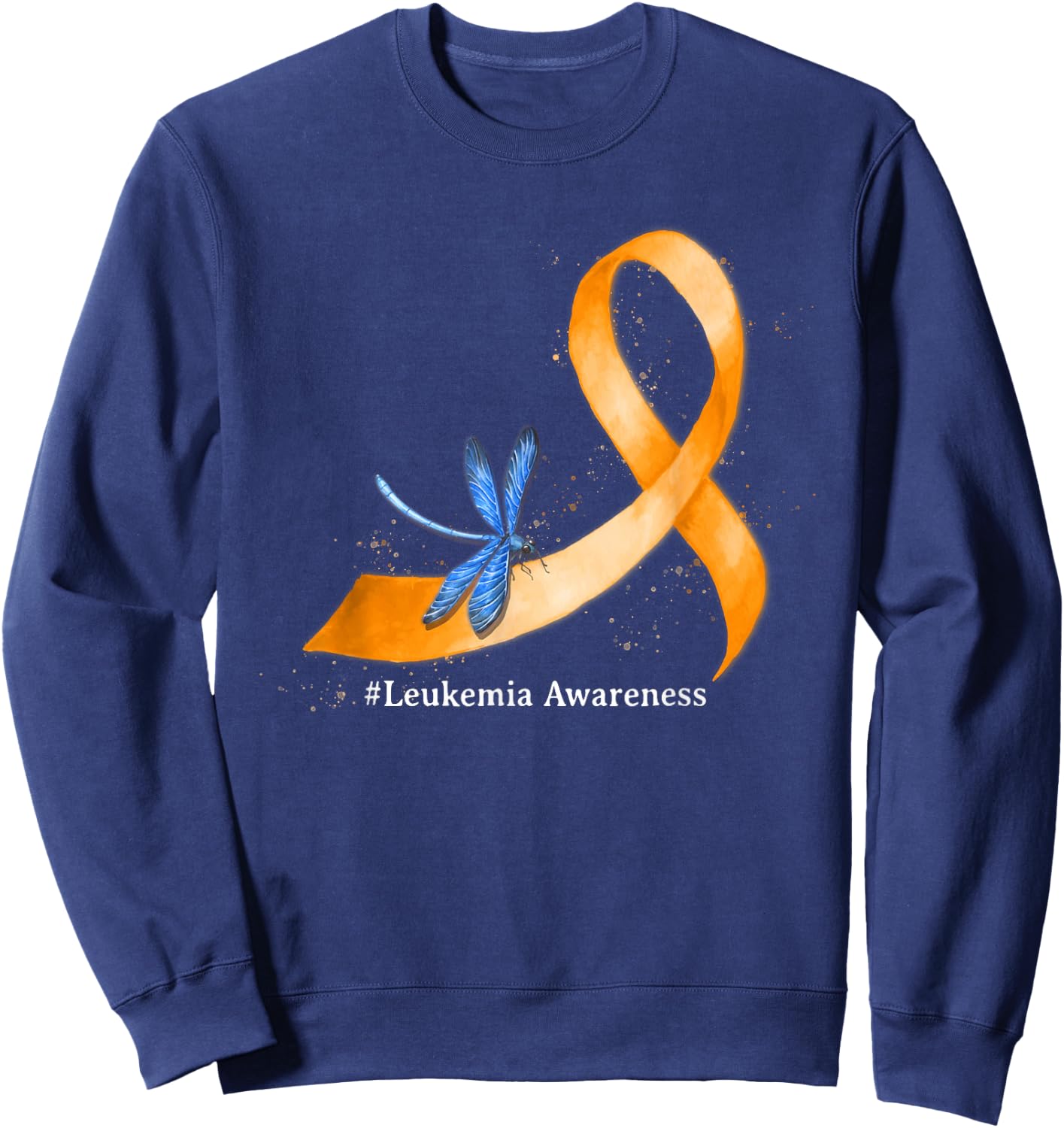 Hippie Dragonfly Orange Ribbon Leukemia Awareness Gifts Sweatshirt - Sweatshirt | Navy