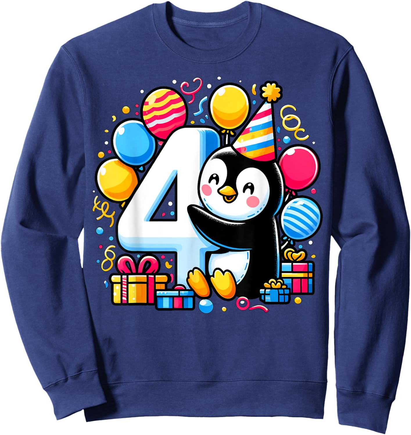 Penguin 4th birthday boy girl 4 year old fourth four Penguin Sweatshirt - Sweatshirt | Navy
