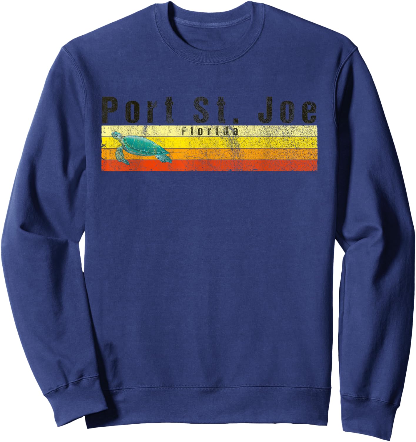 Port St. Joe, FL Vintage Beach Style Sea Turtle Sweatshirt - Sweatshirt | Navy