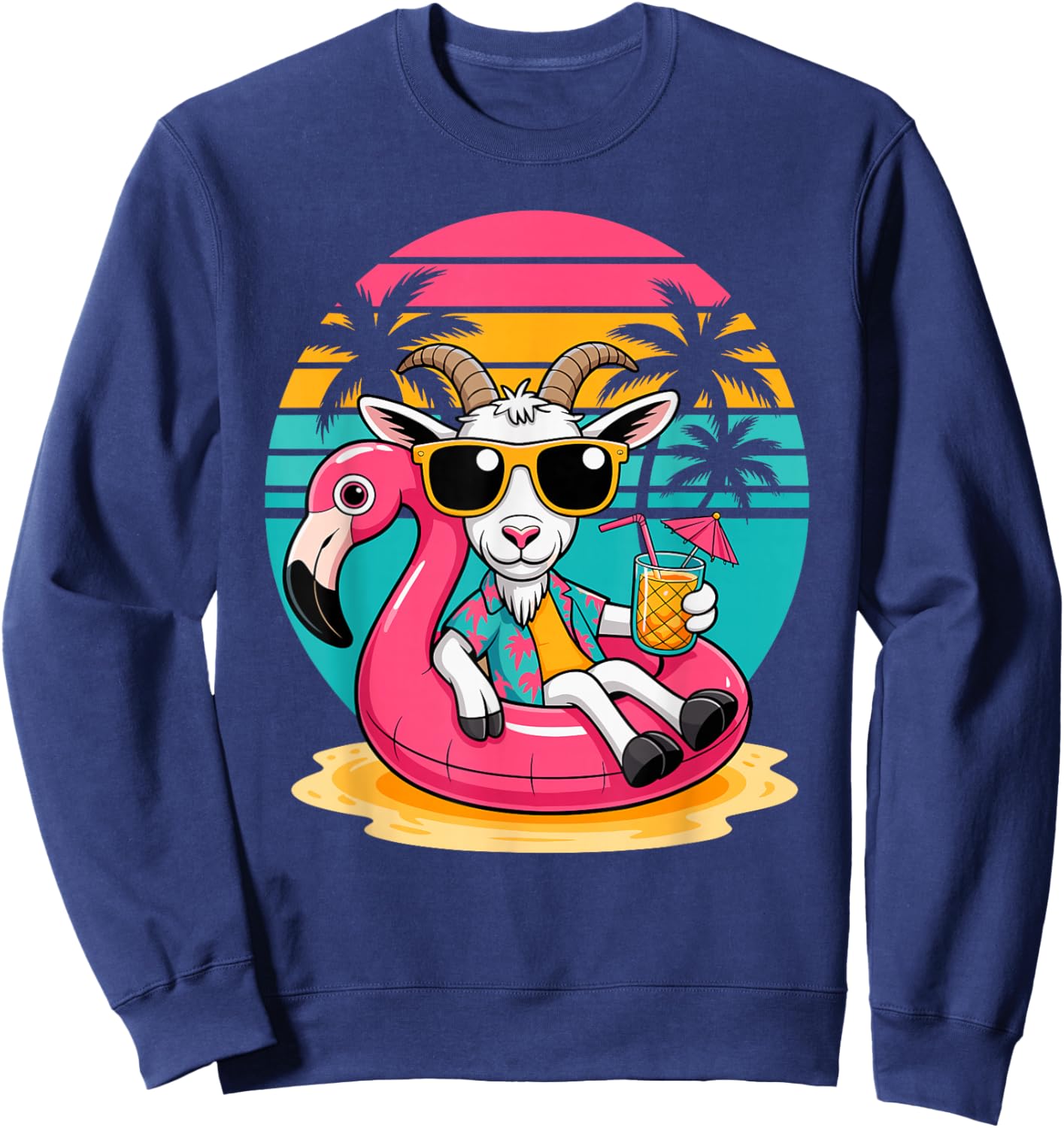 Goat Sunglasses Beach Summer Vacation Pool Float Flamingo Sweatshirt - Sweatshirt | Navy