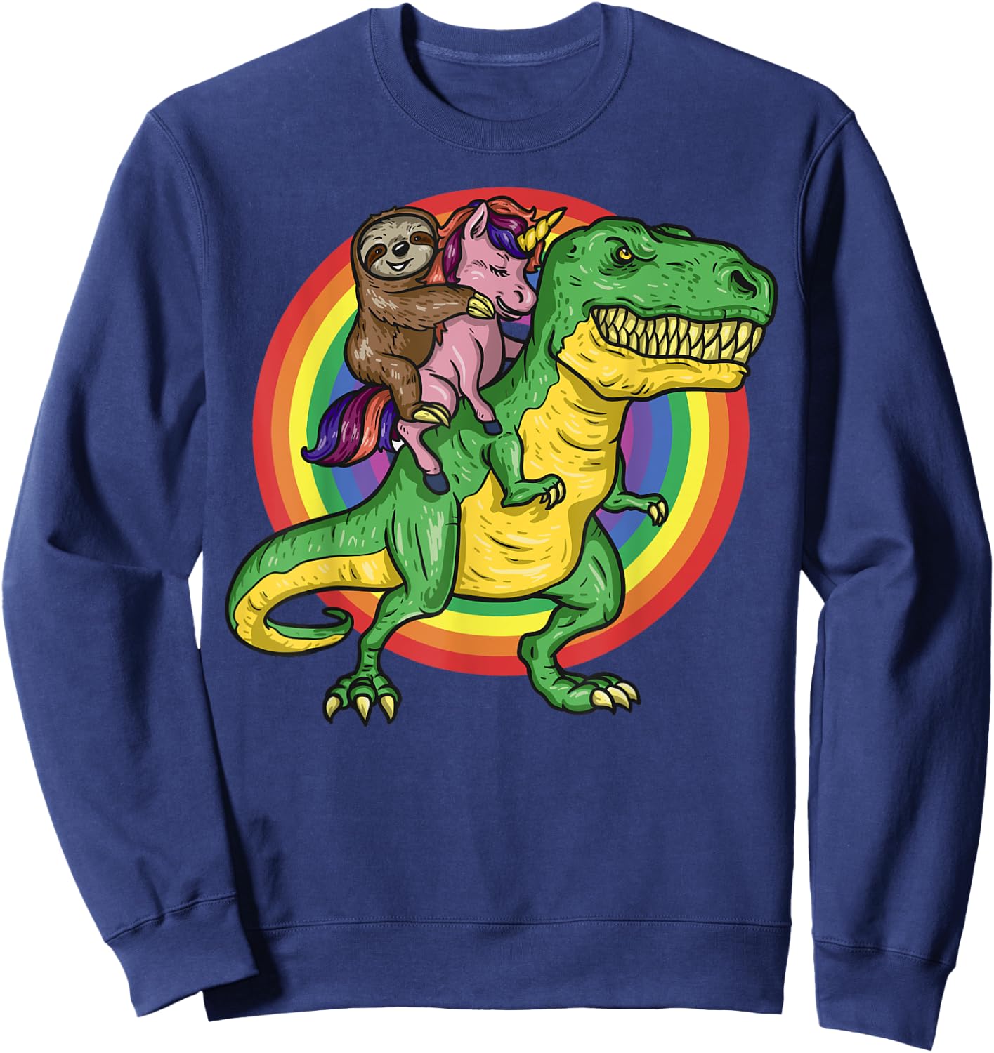 Sloth Unicorn Riding Trex Dinosaur Animal Lover Kids Gift Sweatshirt - Sweatshirt | Navy