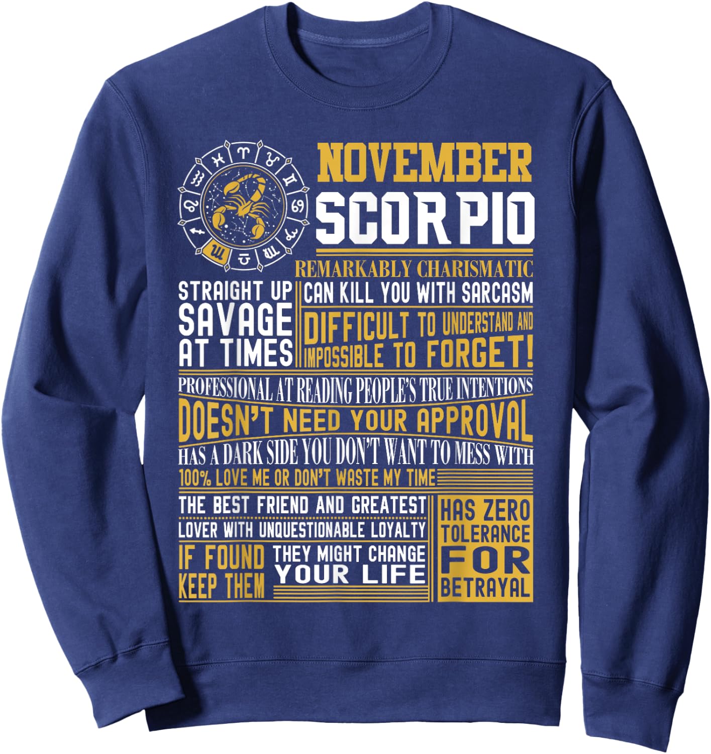Best Born in November Scorpio Facts Shirts for Sweatshirt - Sweatshirt | Navy
