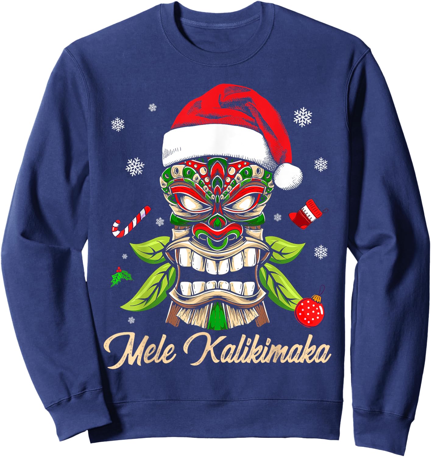 Tiki Mele Kalikimaka Hawaiian Merry Christmas Funny Gift Sweatshirt - Sweatshirt | Navy