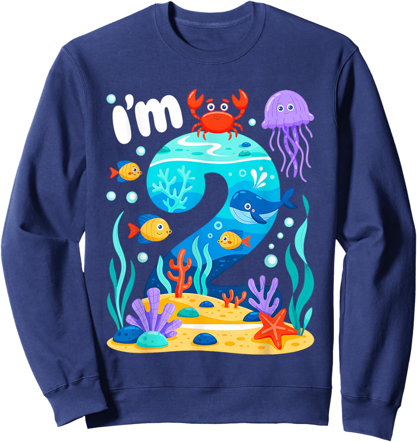 Ocean See Underwater 2 Year Old Under The Sea Birthday Party Sweatshirt - Sweatshirt | Navy