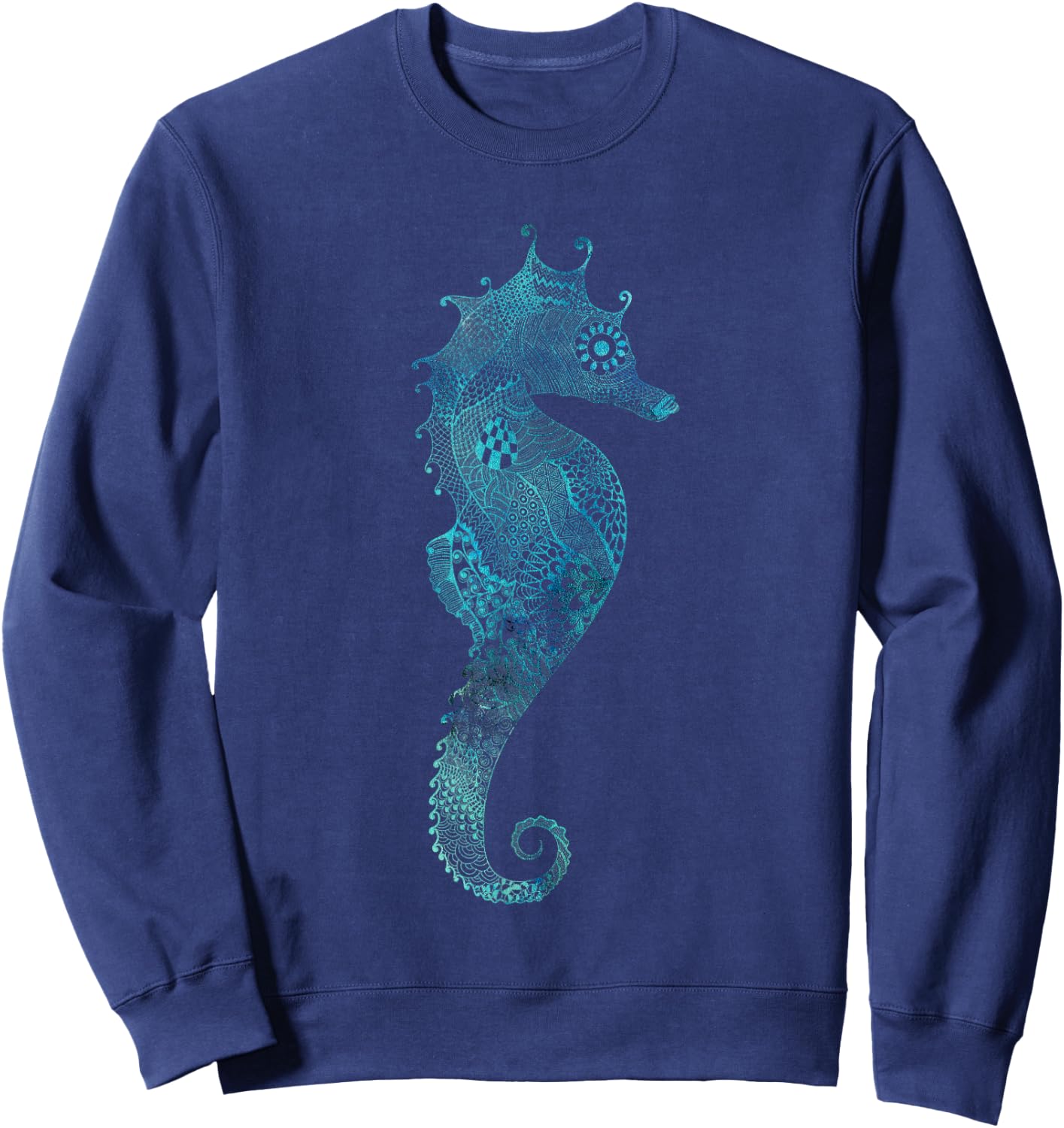 Turquoise Seahorse Ocean Design Sweatshirt - Sweatshirt | Navy