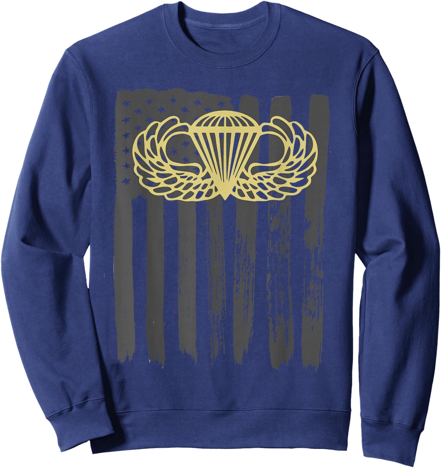 Army Parachute Wings Badge and US Flag Airborne Sweatshirt - Sweatshirt | Navy
