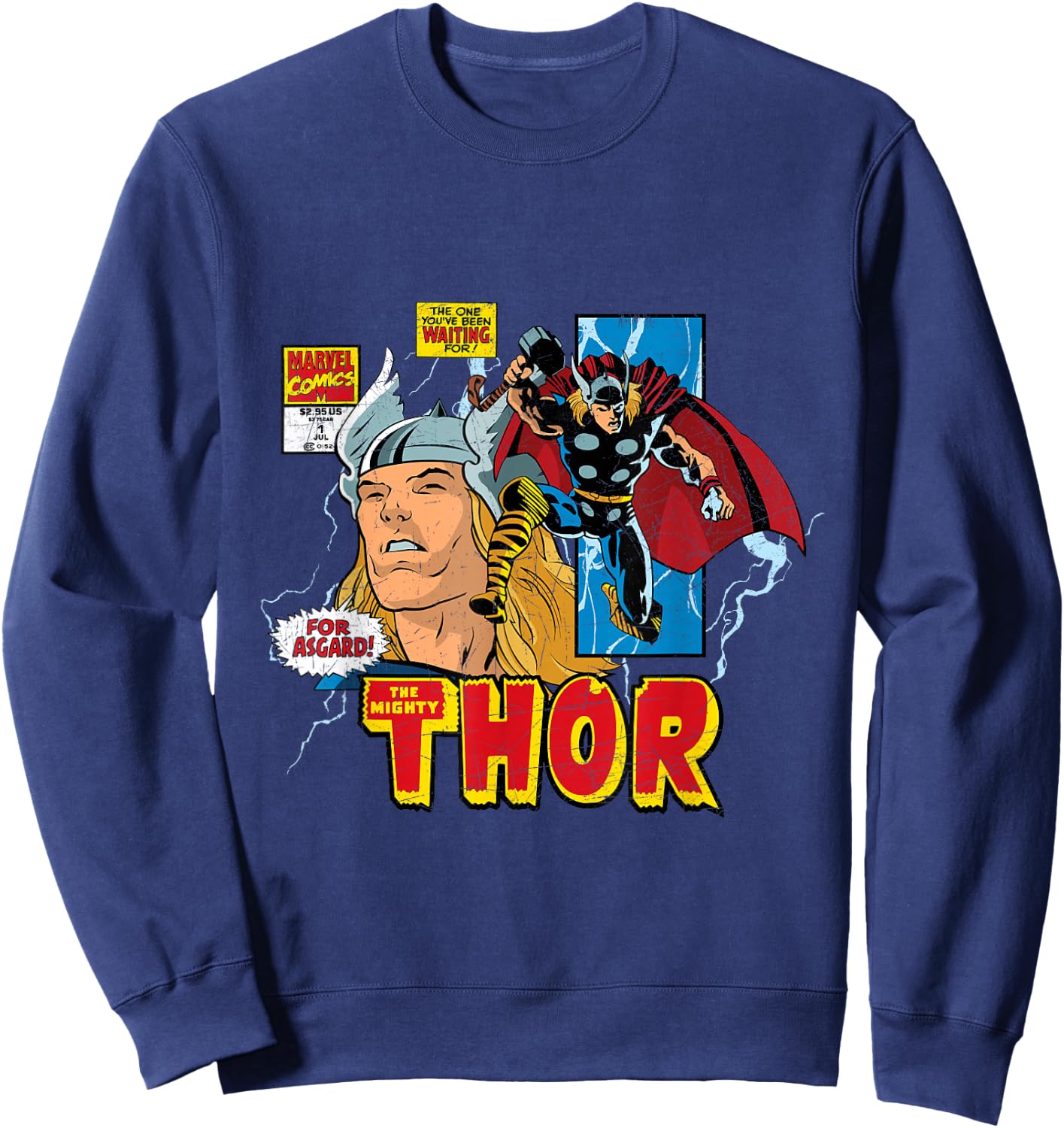 Marvel Comics Mighty Thor Retro Distressed Comic Sweatshirt - Sweatshirt | Navy