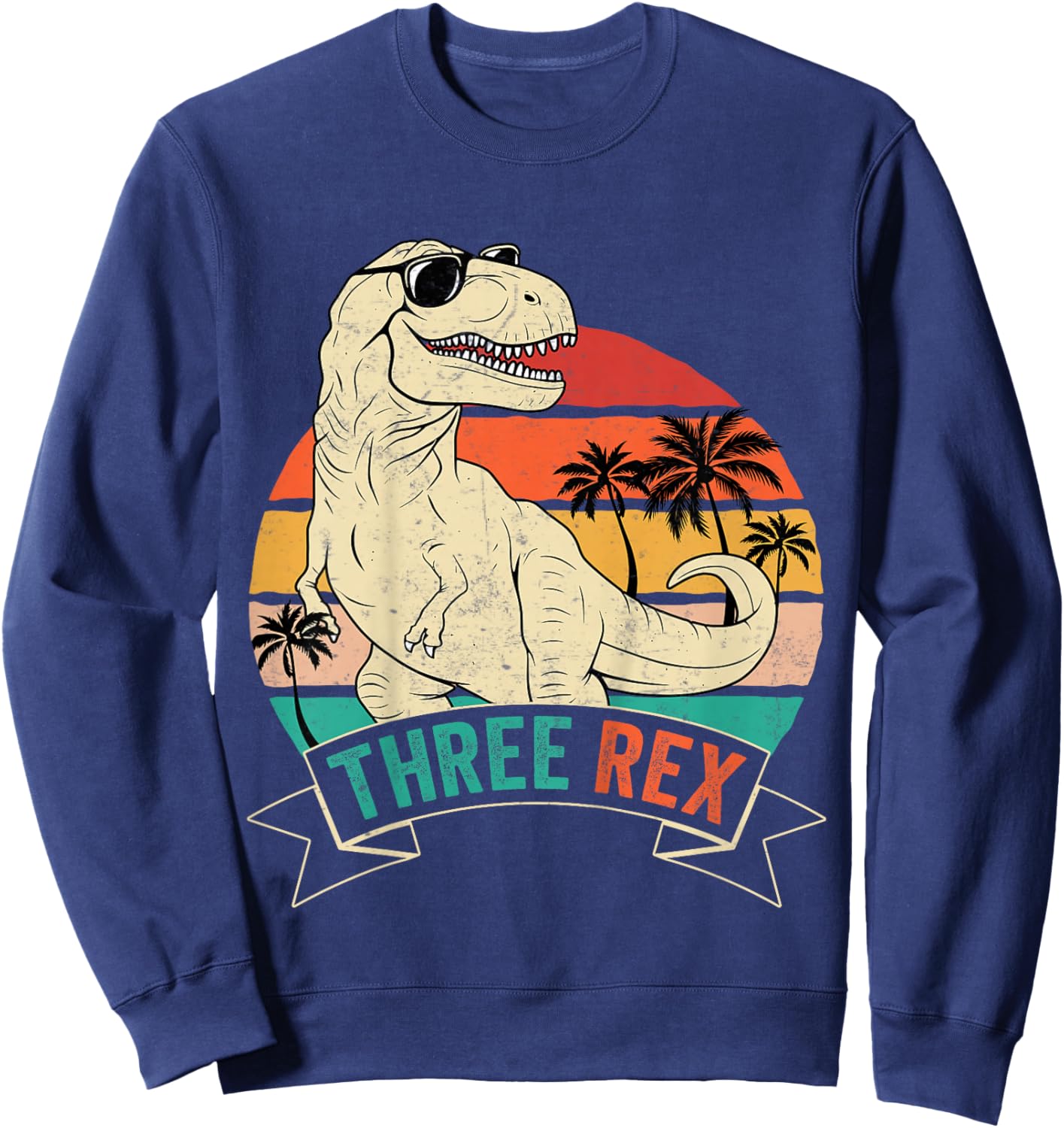 Kids Retro Three Rex Funny 3rd Birthday Dinosaur Sweatshirt - Sweatshirt | Navy