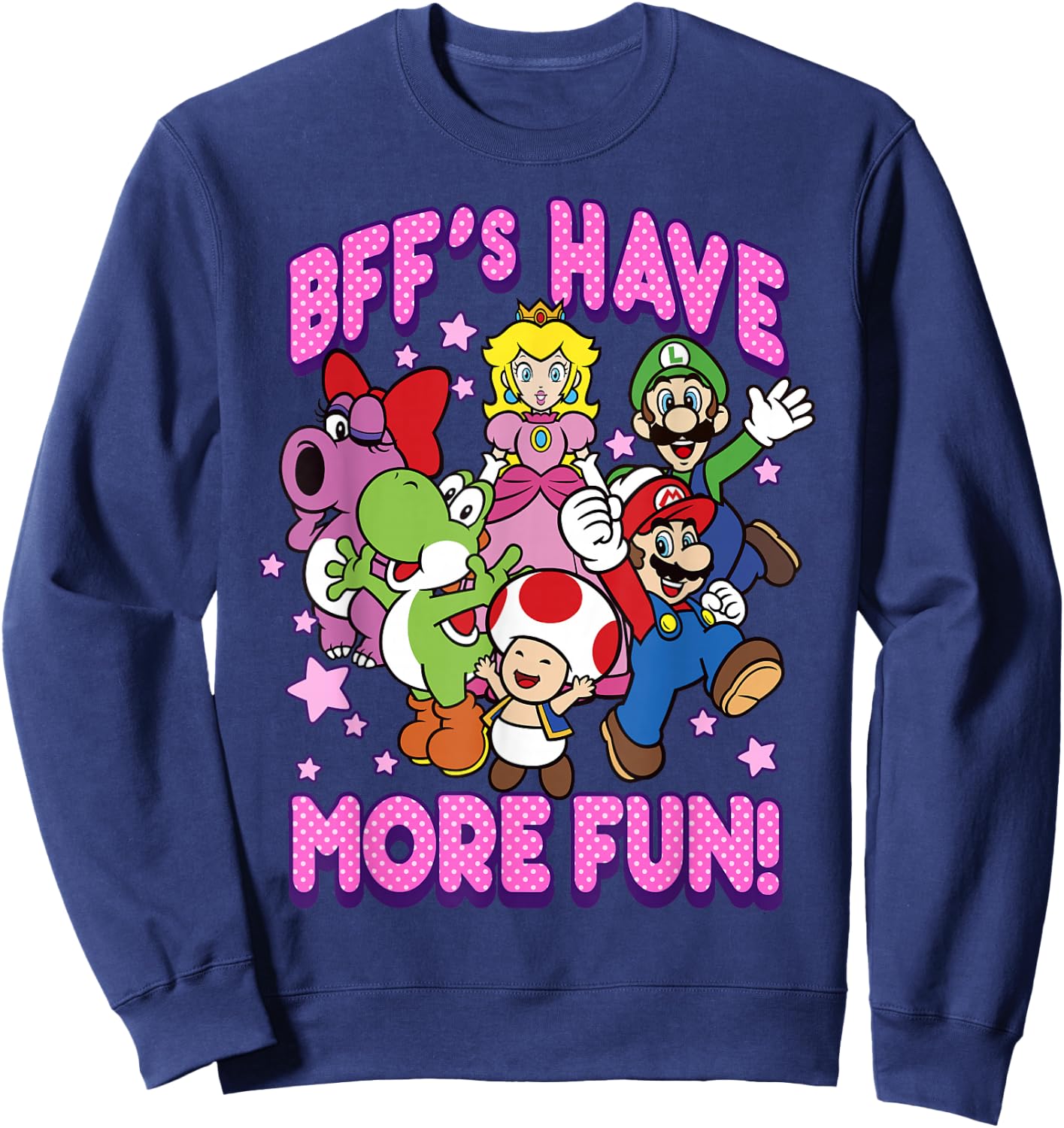 Super Mario BFF's Have More Fun Colorful Group Shot Sweatshirt - Sweatshirt | Navy