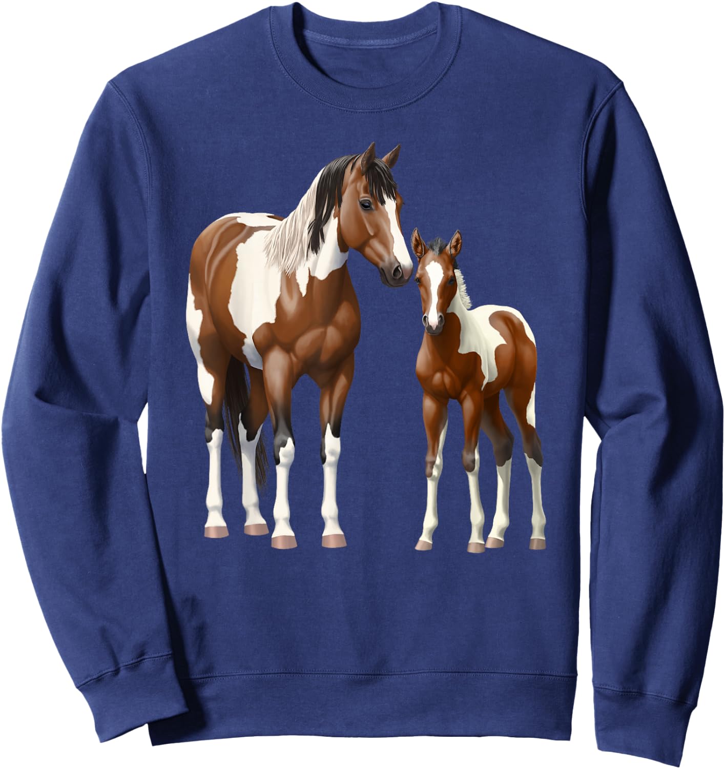Beautiful Brown Pinto Bay Paint Horse Mare & Foal Sweatshirt - Sweatshirt | Navy