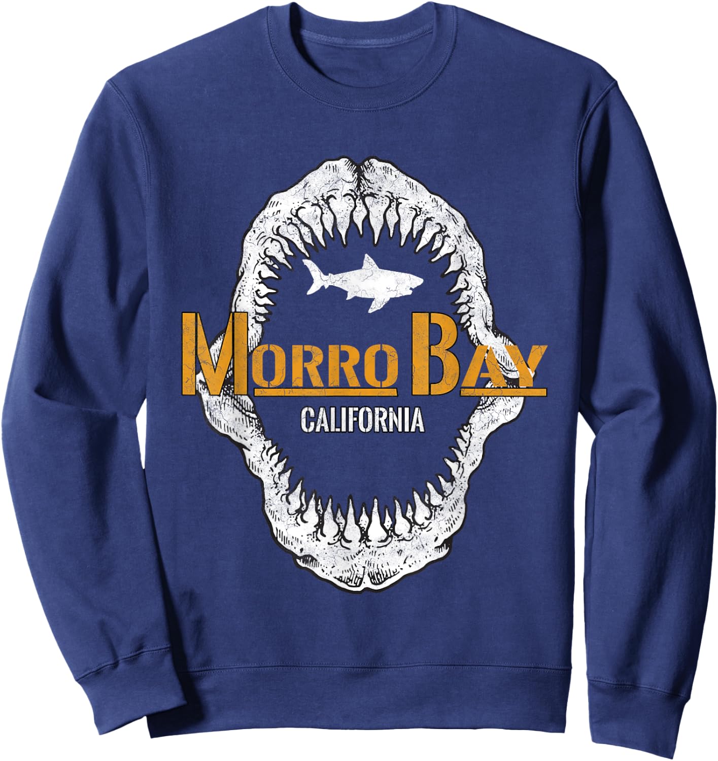 Retro Morro Bay California Shark Distress Morro Bay CA Sweatshirt - Sweatshirt | Navy