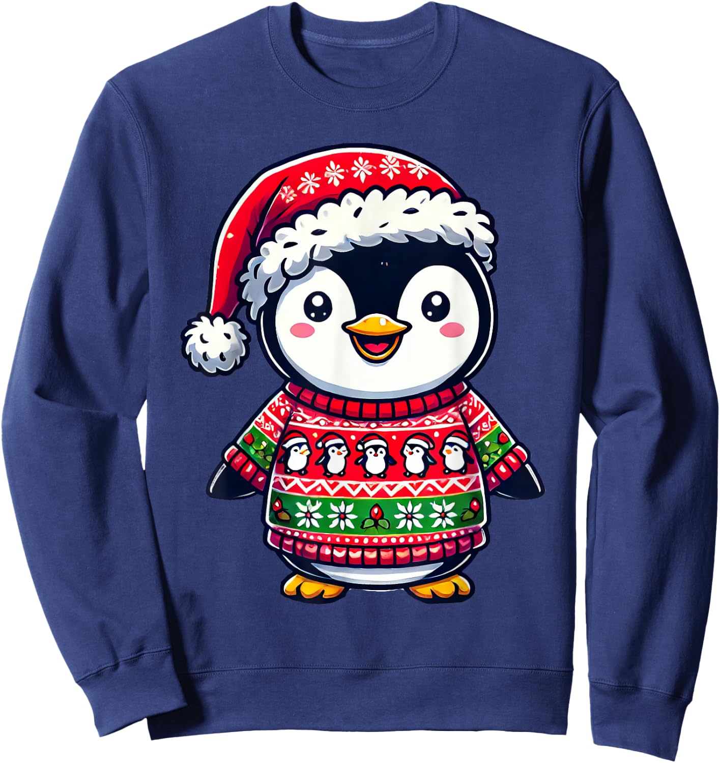 Penguin Ugly Sweater Santa Hat Christmas Sweatshirt - Sweatshirt | Navy