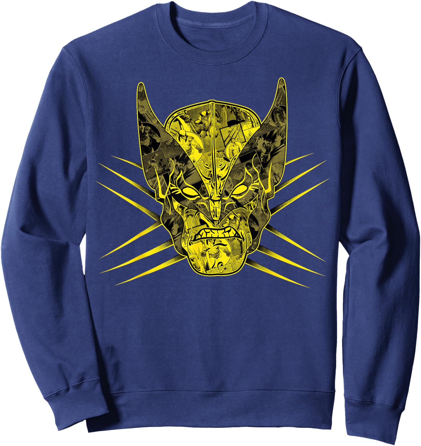 Marvel X-Men Wolverine Yellow Retro Comic Face Logo Sweatshirt - Sweatshirt | Navy