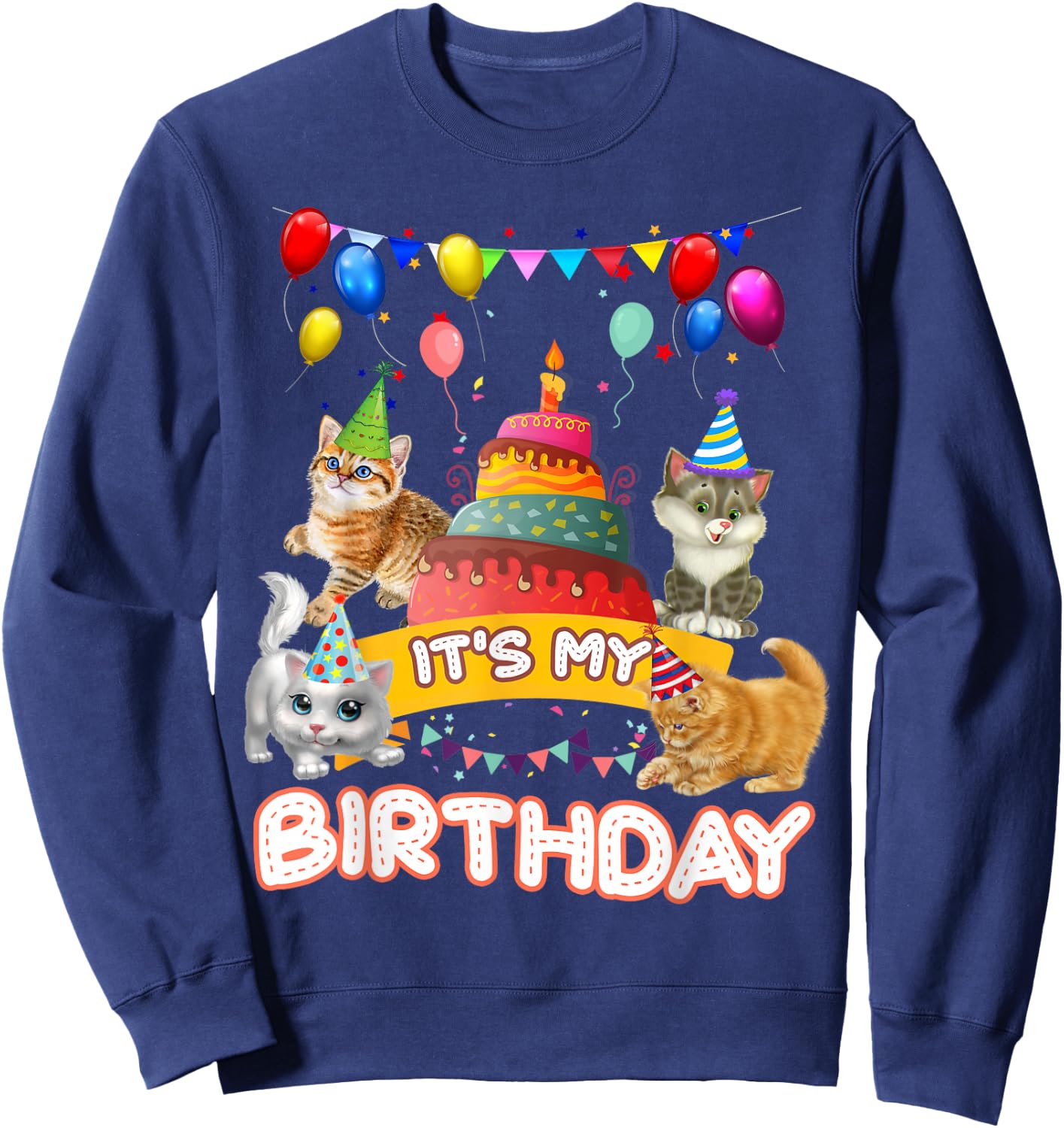 It's My Birthday Cat and Kitten Party Day Girl's and Boy's Small Sweatshirt - Sweatshirt | Navy
