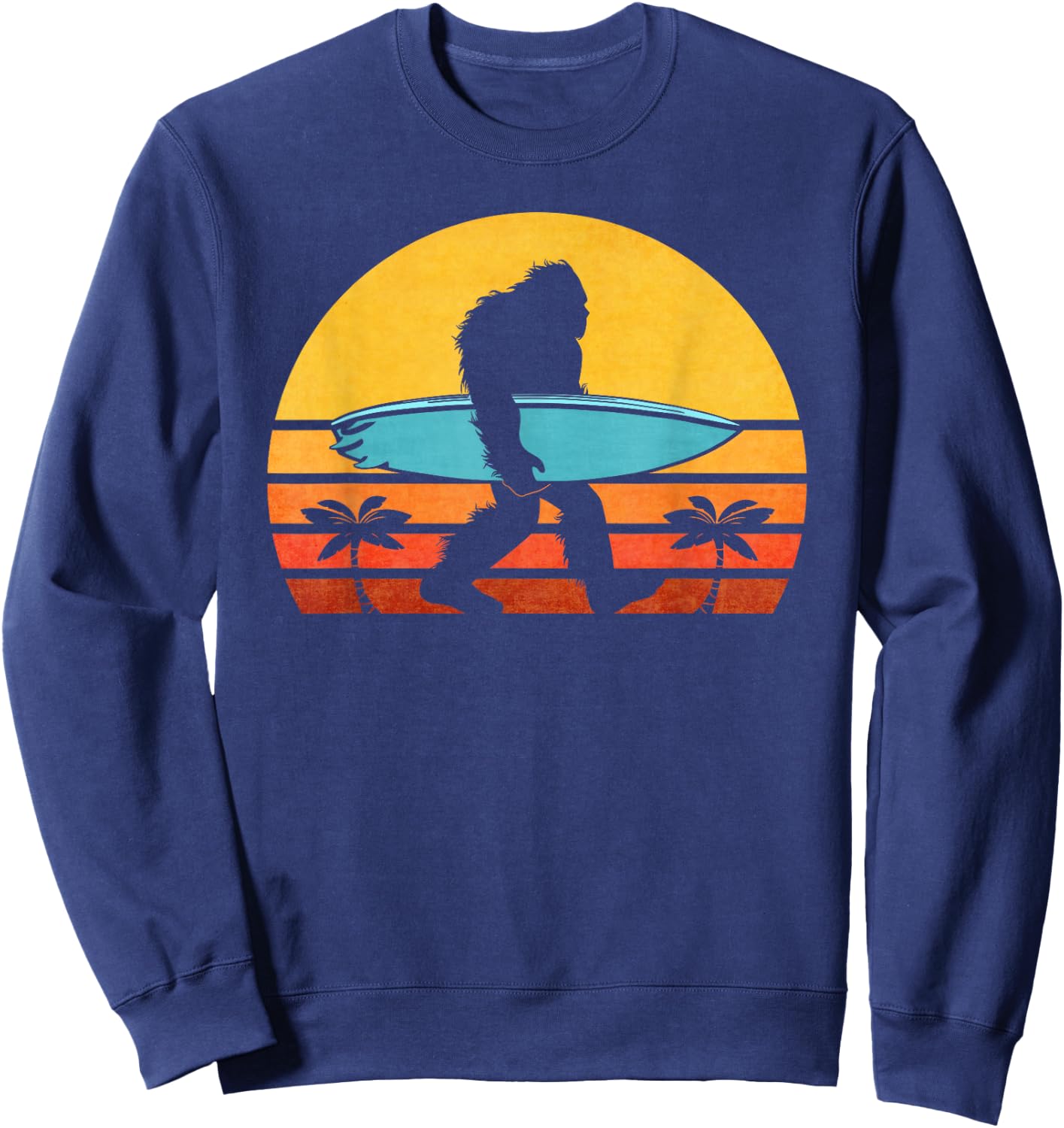 Bigfoot Retro Surfing , Tropical Sasquatch Surfer Sweatshirt - Sweatshirt | Navy