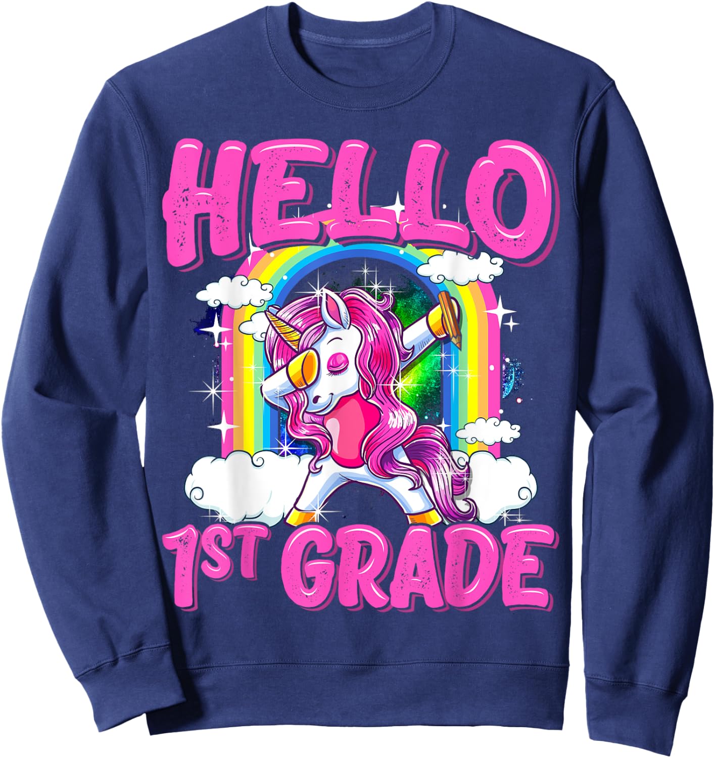 Hello 1st Grade Dabbing Unicorn Back To School Gifts Sweatshirt - Sweatshirt | Navy